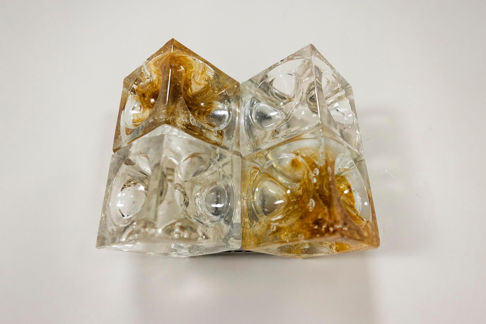 Late 20th Century Poliarte Wall Applique Amber and Cristallo Glass, Italy 1970s For Sale