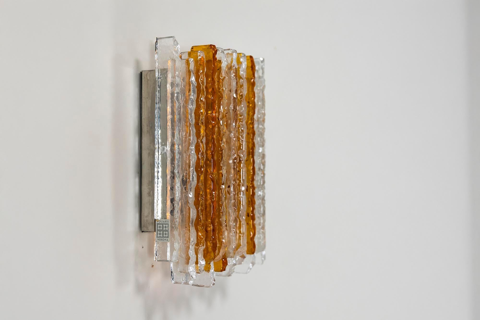 Mid-Century Modern Poliarte Wall Applique in Cristallo and Amber Glass, Italy 1970s For Sale