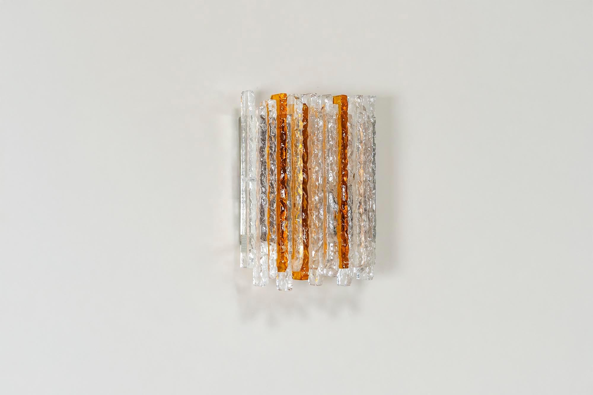 Italian Poliarte Wall Applique in Cristallo and Amber Glass, Italy 1970s For Sale