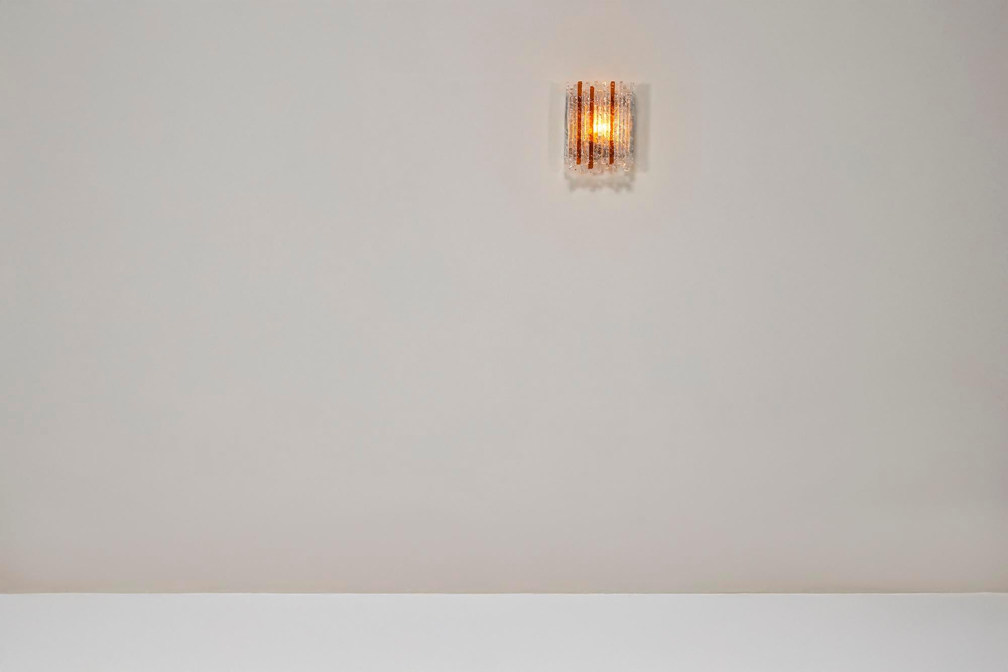 Late 20th Century Poliarte Wall Applique in Cristallo and Amber Glass, Italy 1970s For Sale