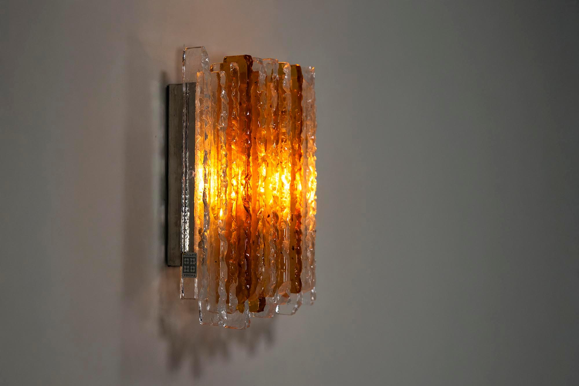 Poliarte Wall Applique in Cristallo and Amber Glass, Italy 1970s For Sale 2
