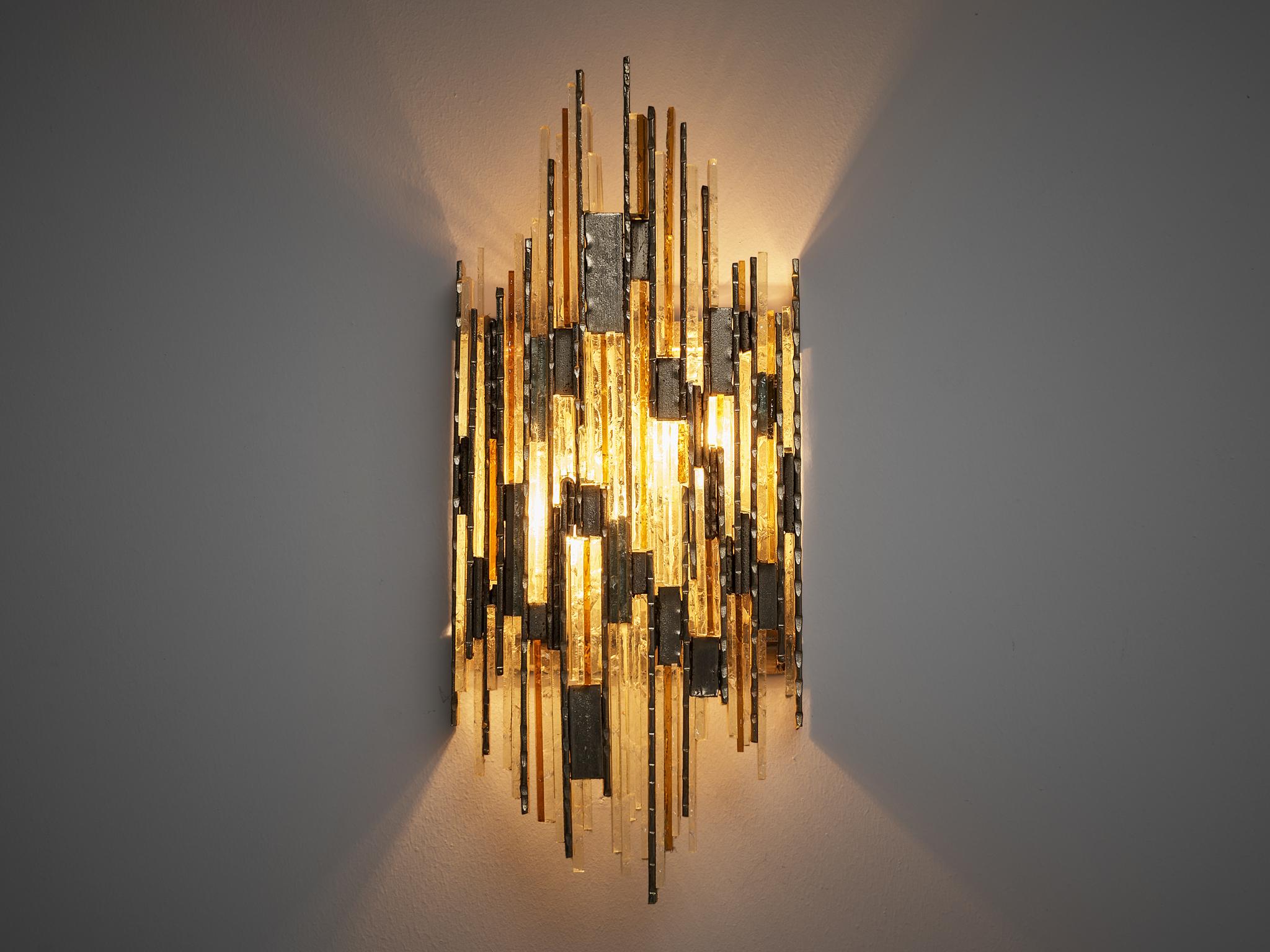 Italian Poliarte Wall Light in Brass and Frosted Glass