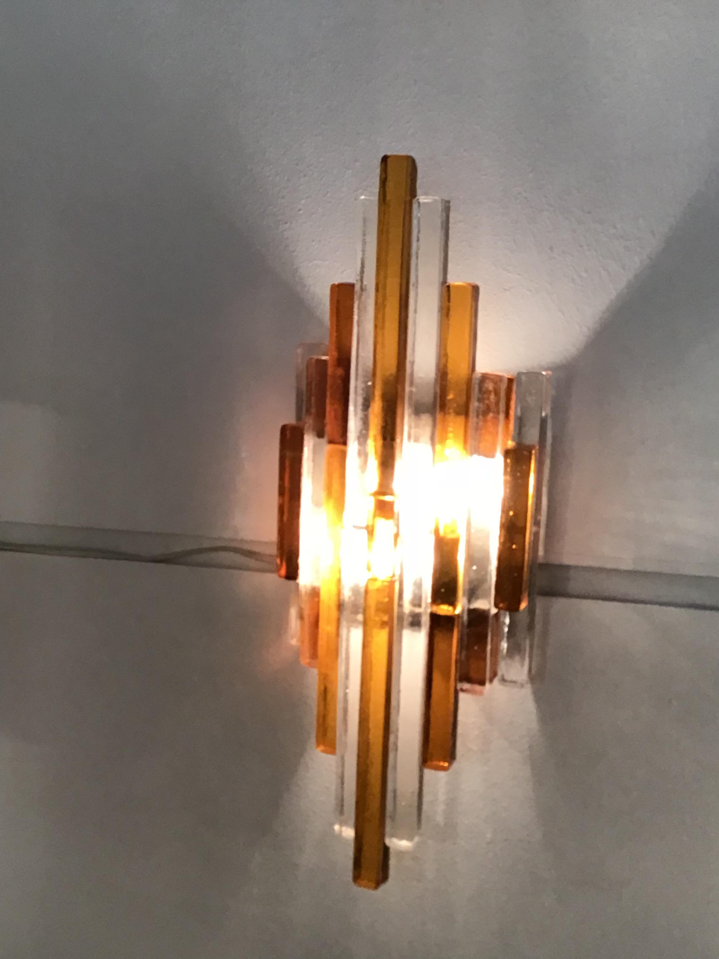 Poliarte Wall Lights Murano Glass Brass Bicolore, 1960 For Sale 4