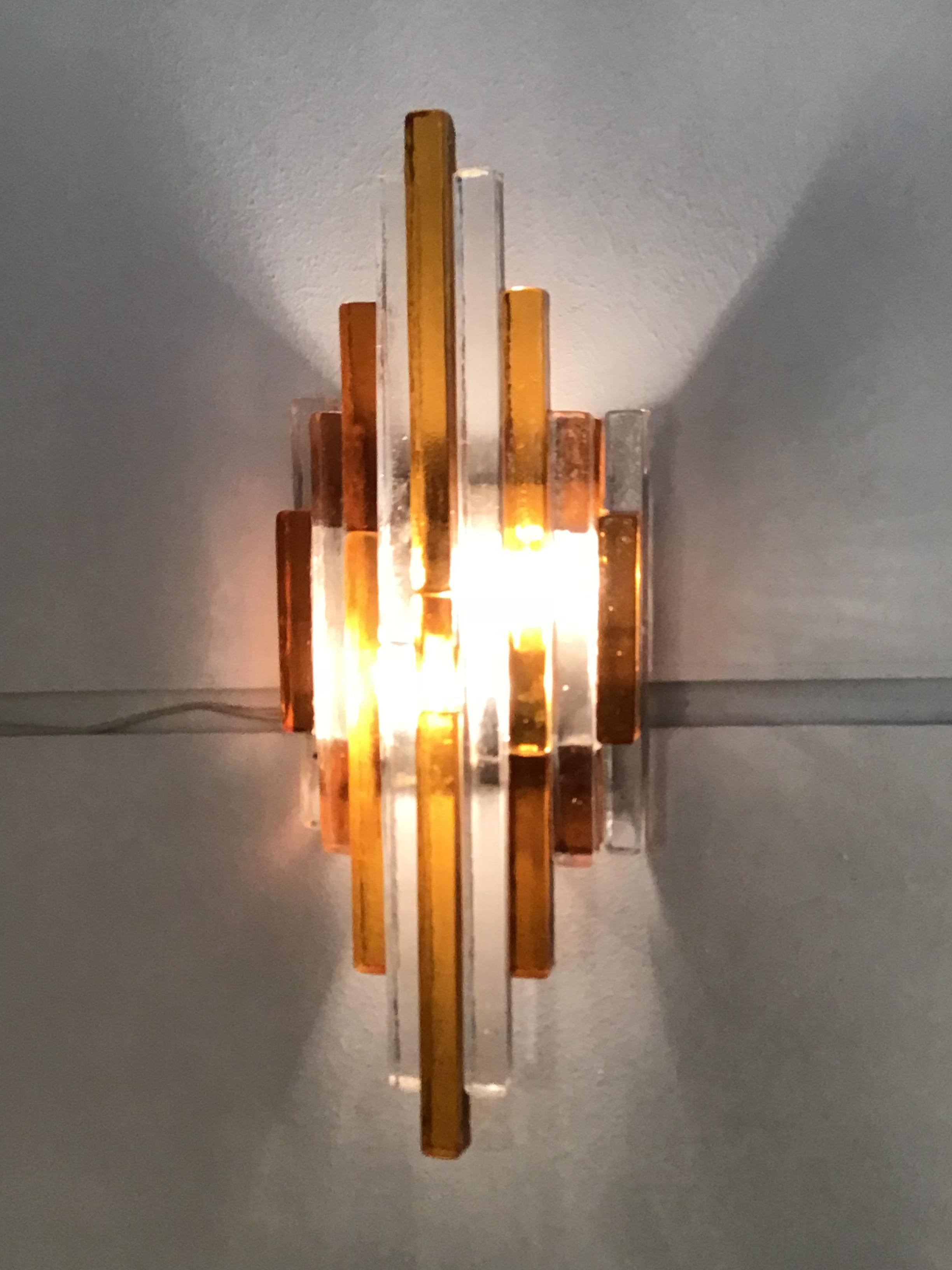 Poliarte Wall Lights Murano Glass Brass Bicolore, 1960 For Sale 5