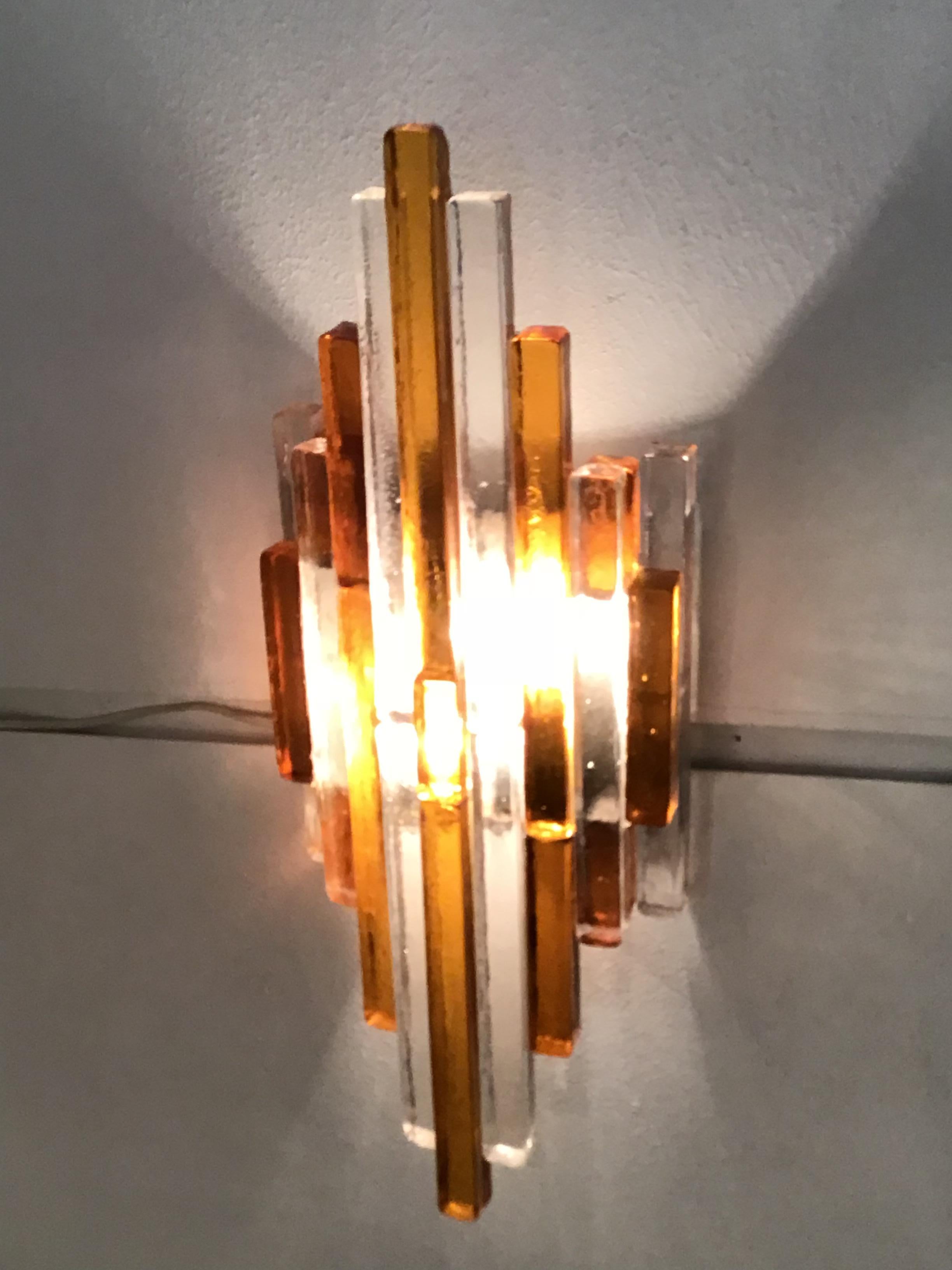 Poliarte Wall Lights Murano Glass Brass Bicolore, 1960 For Sale 7