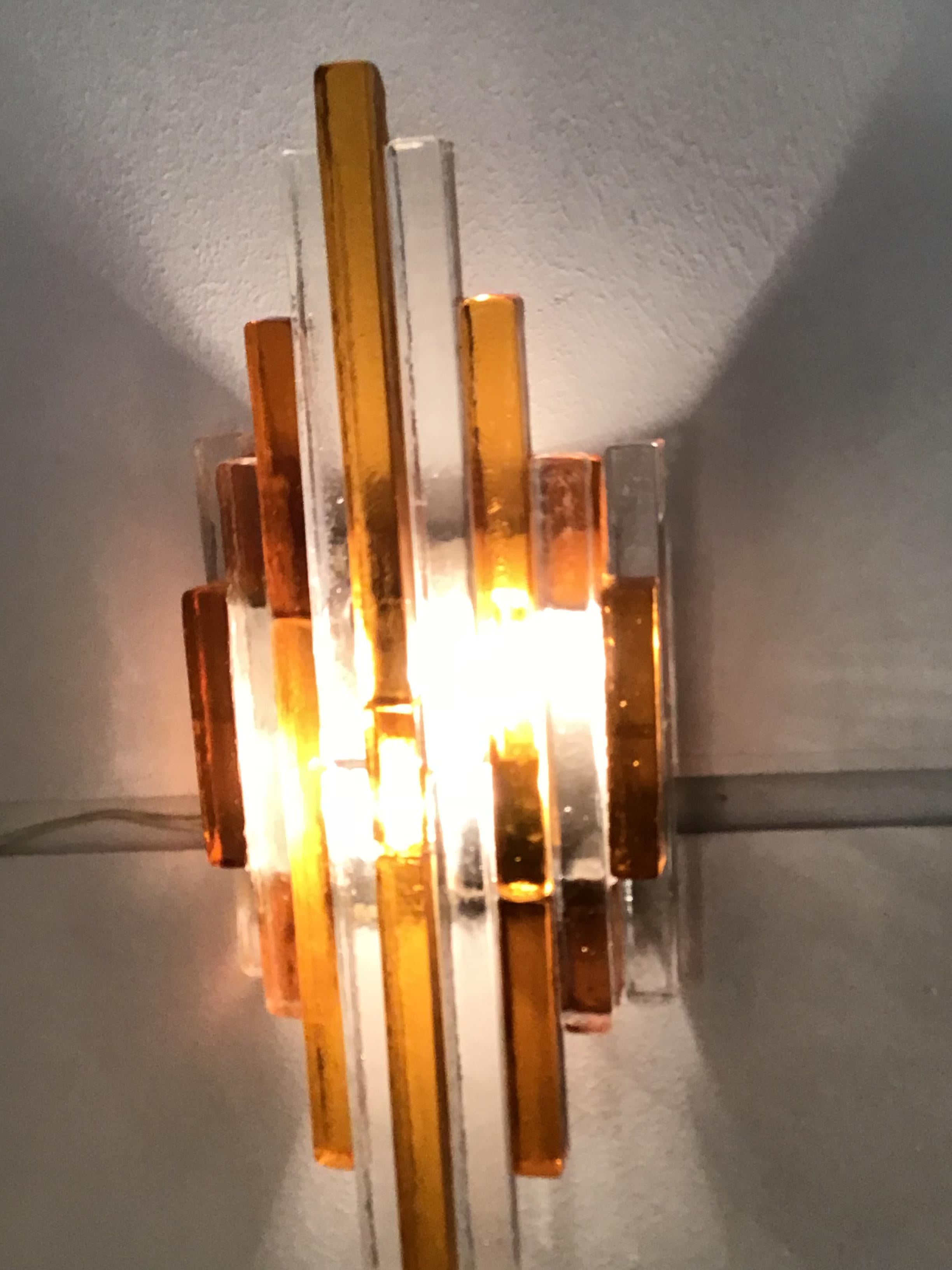 Poliarte Wall Lights Murano Glass Brass Bicolore, 1960 For Sale 9