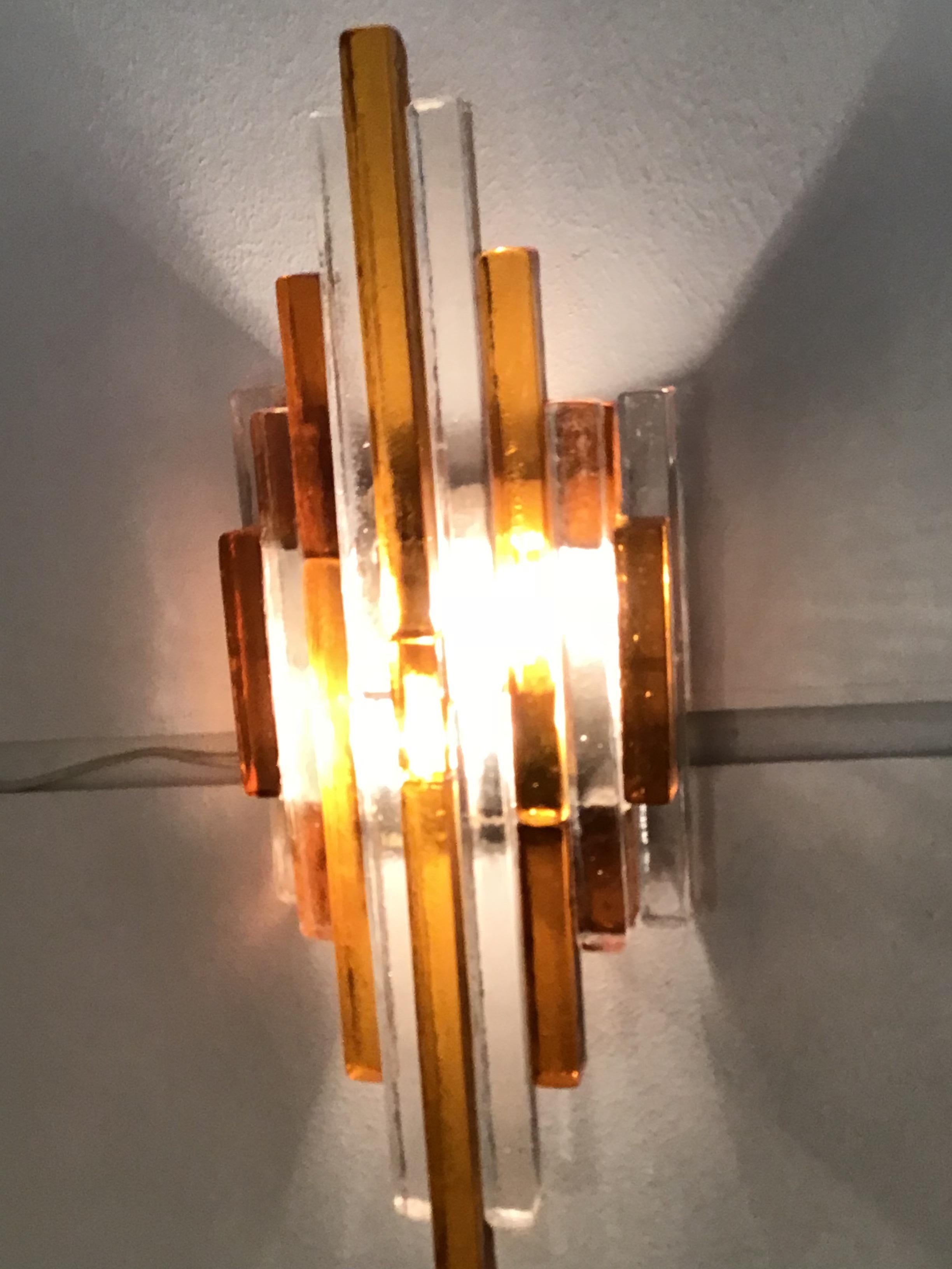 Poliarte Wall Lights Murano Glass Brass Bicolore, 1960 For Sale 10