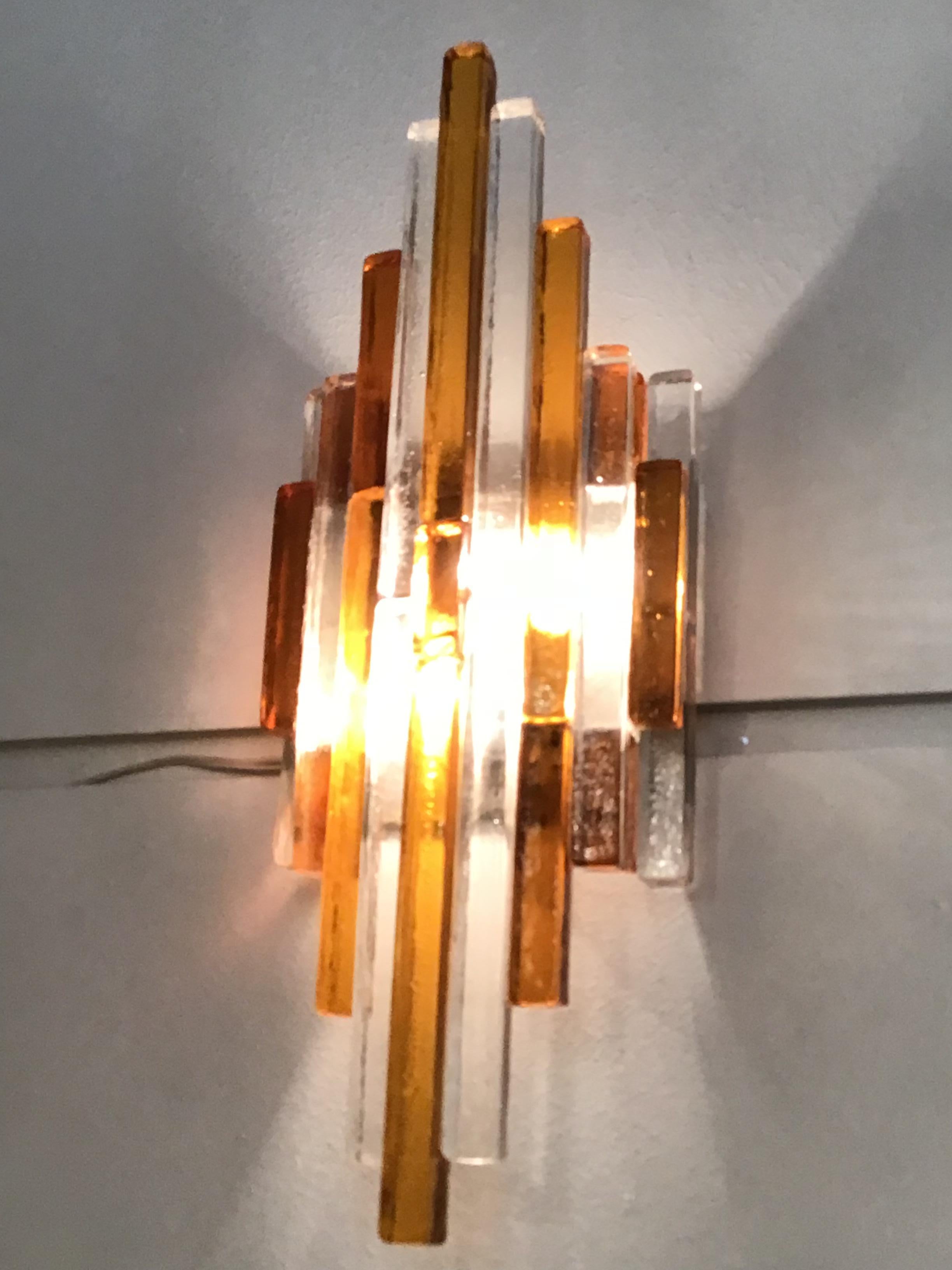 Poliarte Wall Lights Murano Glass Brass Bicolore, 1960 For Sale 11