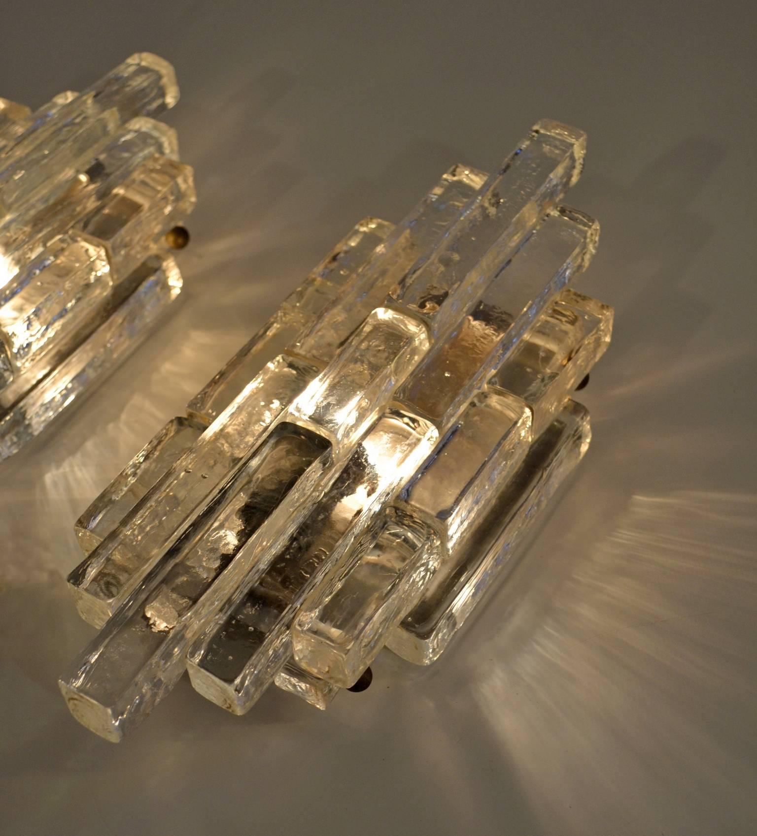 Italian Poliarte Wall Sconces in Clear Glass, Italy, 1960s