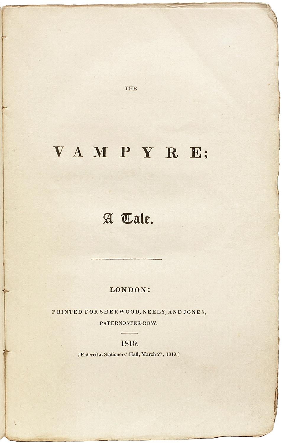 Début du XIXe siècle POLIDORI - The Vampyre - 1819 - Première ÉDITION - L'ISSUE LA PLUS ancienne OBTAINABLE en vente