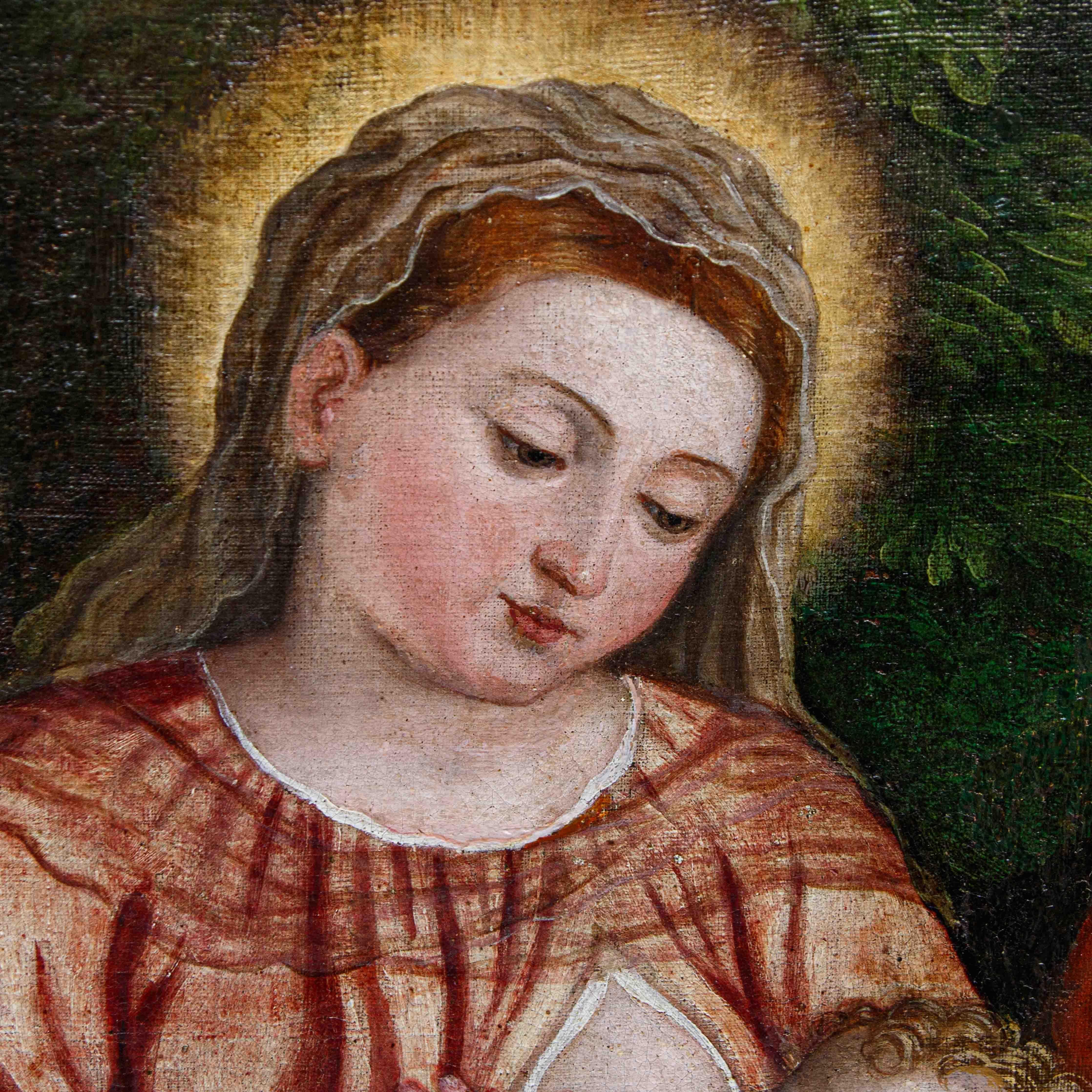 Polidoro de Renzi detto Polidoro da Lanciano, Sacra famiglia con san Giovannino - Painting Altro stile artistico di Polidoro De Renzi, called Polidoro da Lanciano (Lanciano 1515 - Venice 1565 )