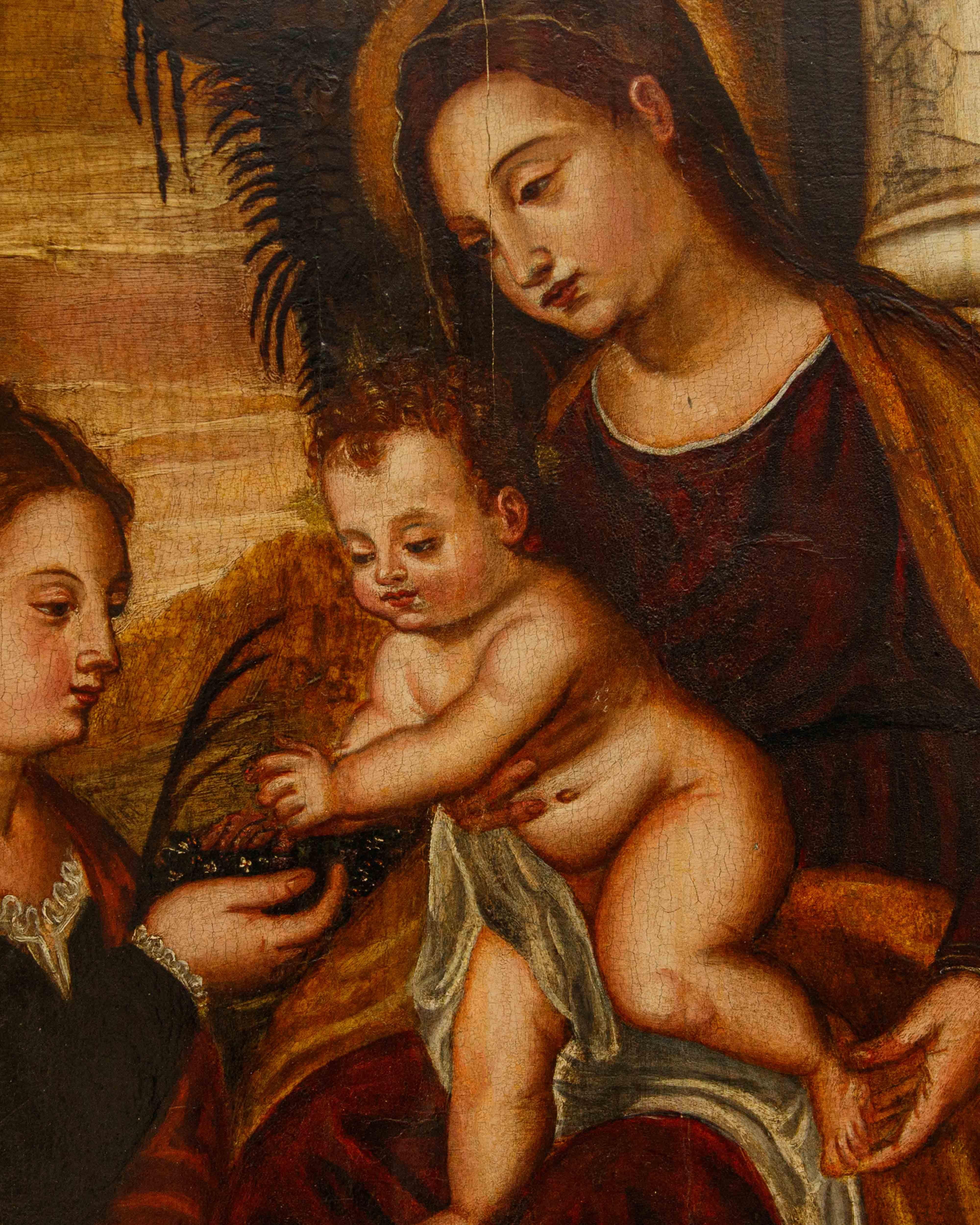 Polidoro de’ Renzi, detto Polidoro da Lanciano, Sposalizio mistico - Painting di Polidoro De Renzi, called Polidoro da Lanciano (Lanciano 1515 - Venice 1565 )
