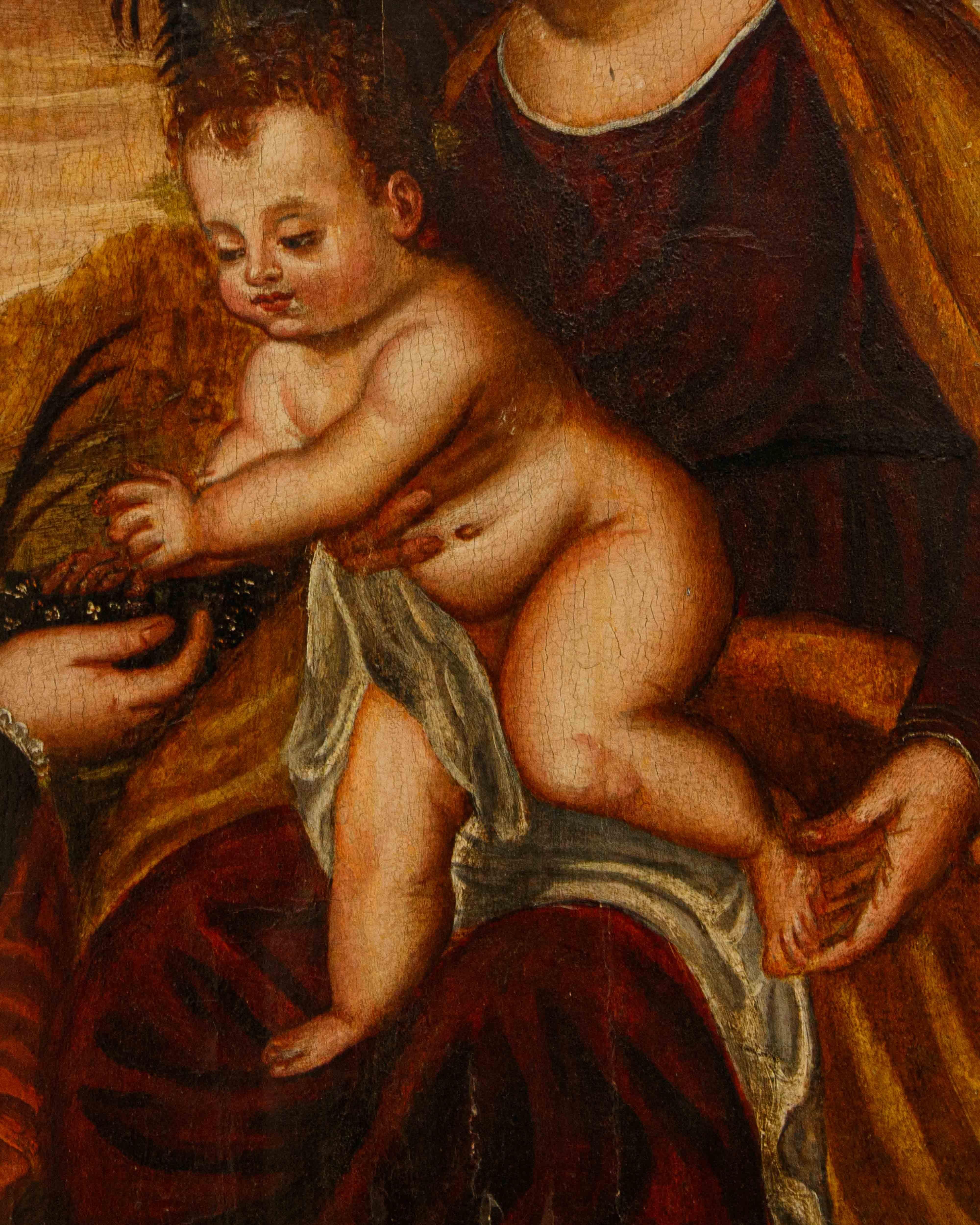 Polidoro de’ Renzi, detto Polidoro da Lanciano, Sposalizio mistico - Painting Altro stile artistico di Polidoro De Renzi, called Polidoro da Lanciano (Lanciano 1515 - Venice 1565 )