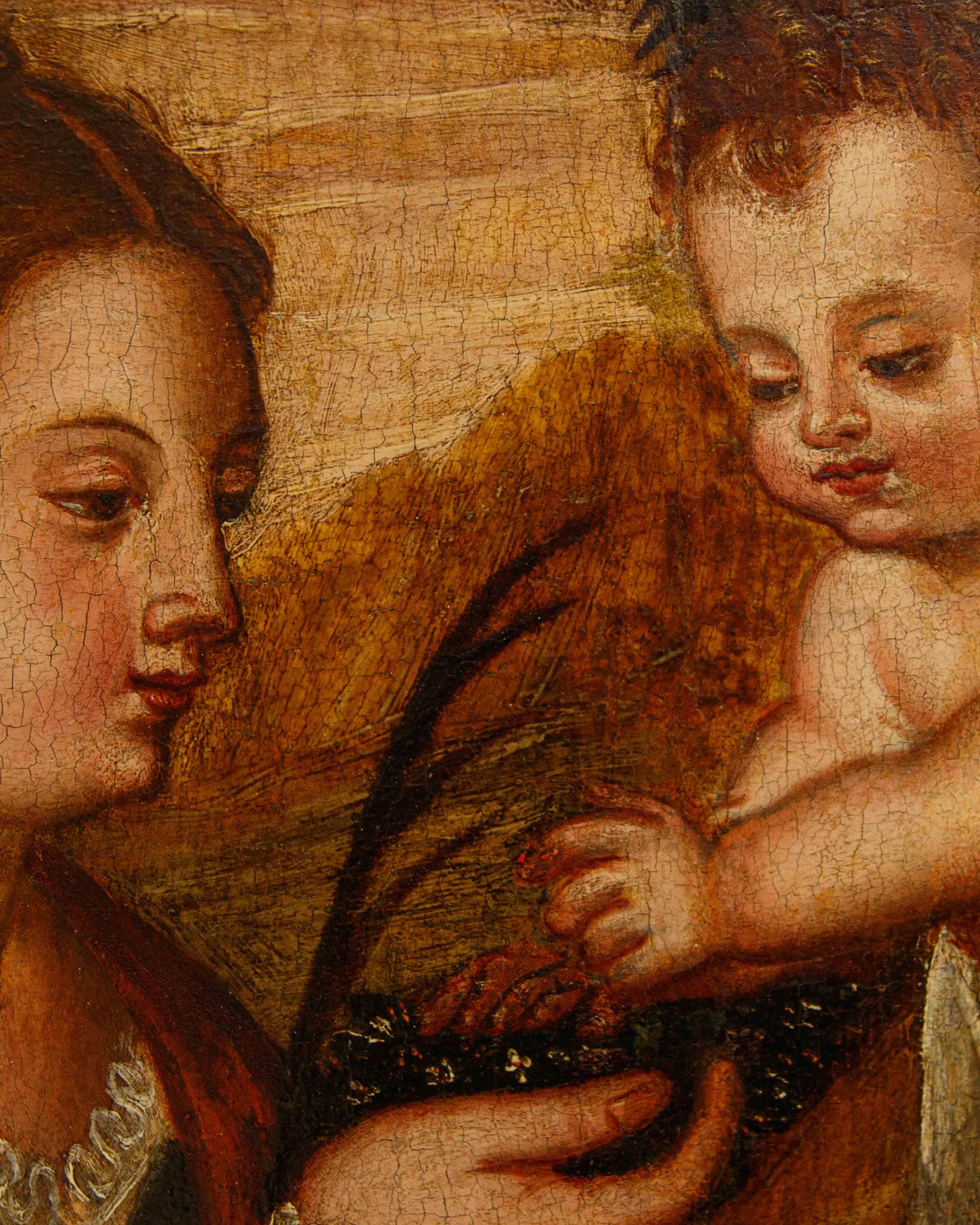 Polidoro de’ Renzi, detto Polidoro da Lanciano, Sposalizio mistico - Figurative Painting Brown di Polidoro De Renzi, called Polidoro da Lanciano (Lanciano 1515 - Venice 1565 )