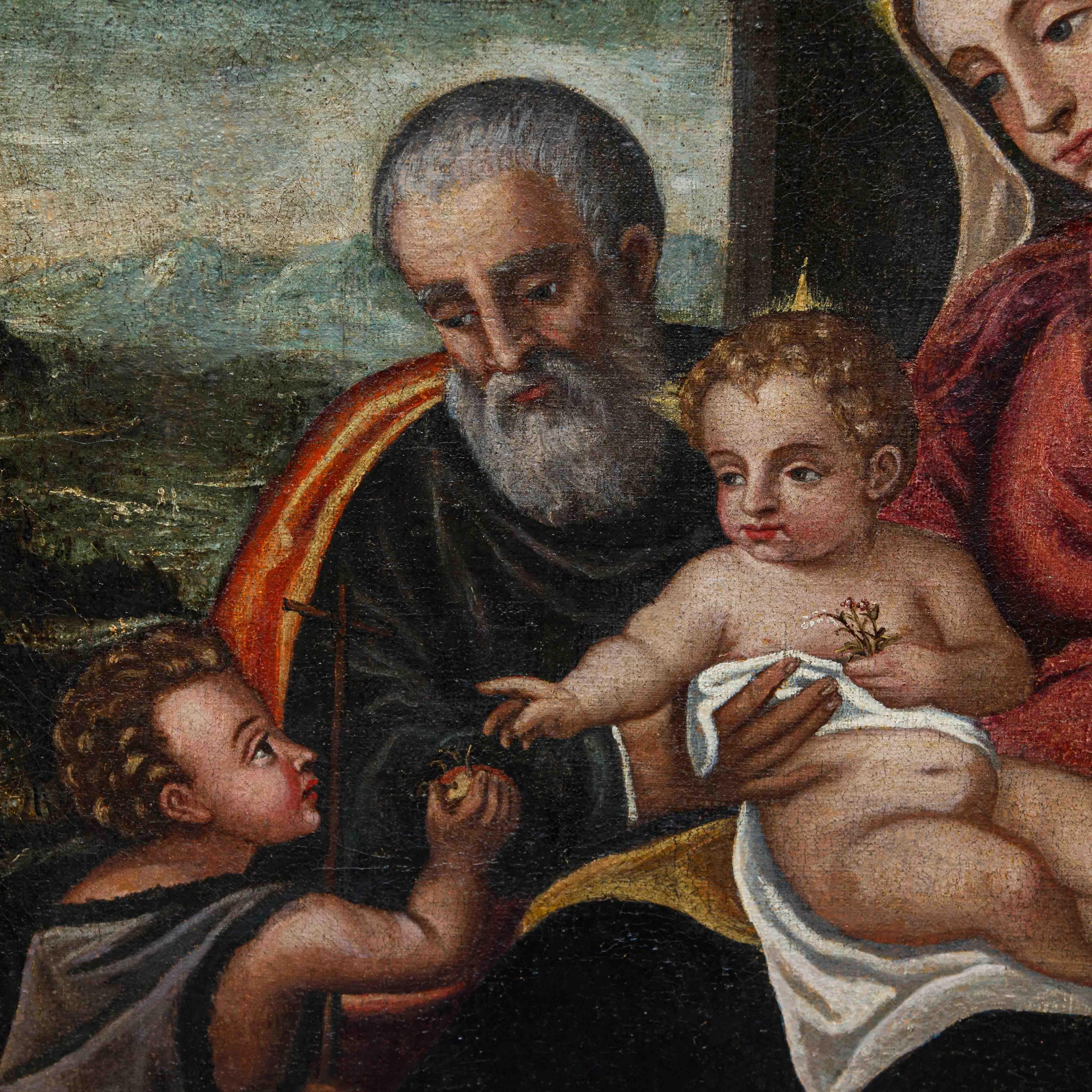Attribué à Polidoro de Renzi, dit Polidoro da Lanciano, Sainte Famille - Painting de Polidoro de Renzi, detto Polidoro da Lanciano
