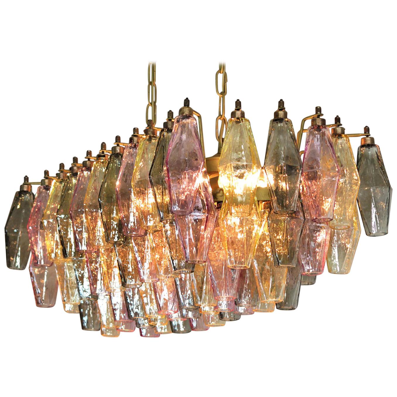 Elegant Italian chandelier made from 84 beautiful Murano multicolored glasses 