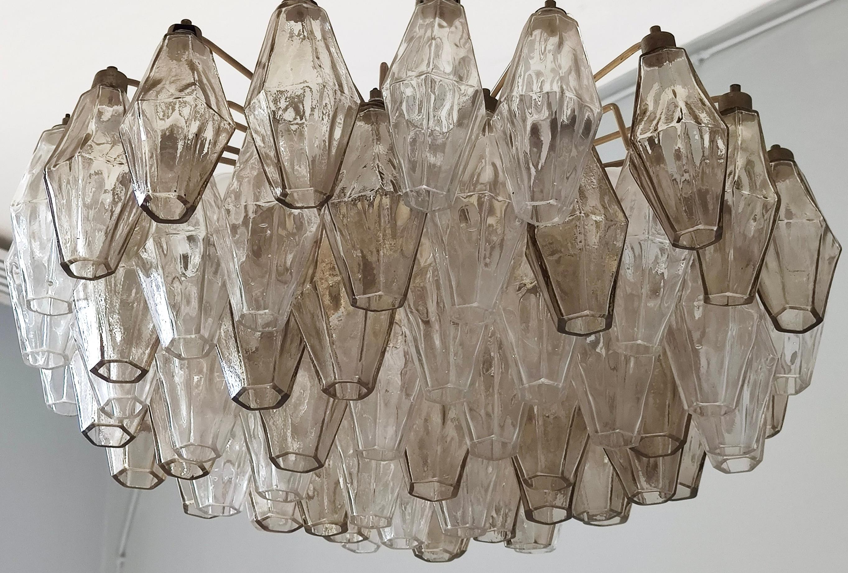 Varnished Poliedri Chandelier by Carlo Scarpa for Venini with 57 Murano Glasses, Italy