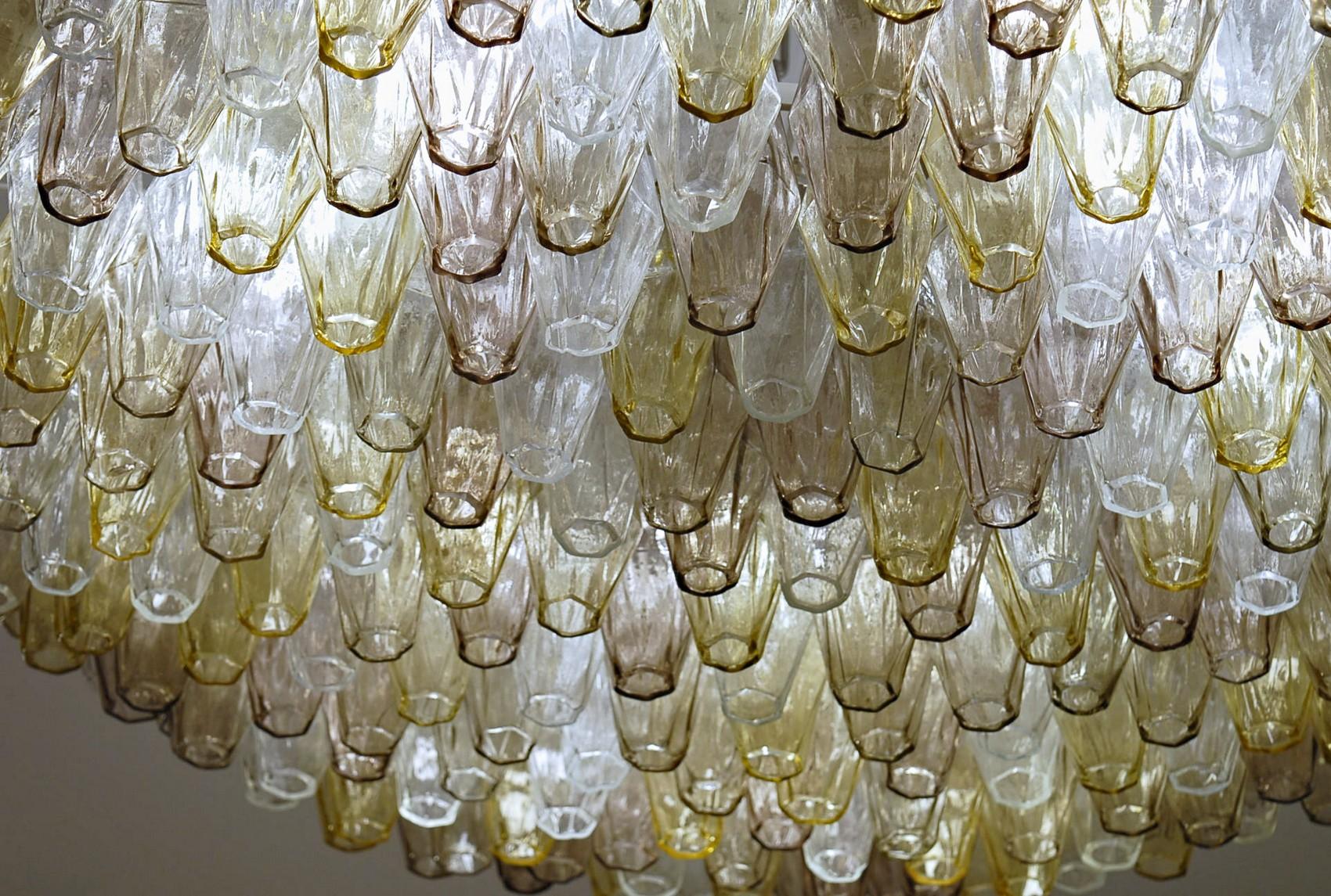 Mid-Century Modern Poliedri Chandelier Murano Carlo Scarpa Venini Clear Amber Amethyst Glass