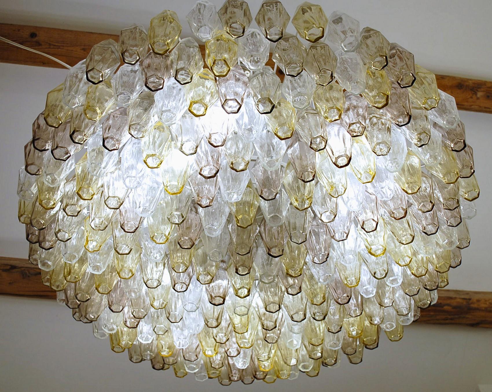 Late 20th Century Poliedri Chandelier Murano Carlo Scarpa Venini Clear Amber Amethyst Glass