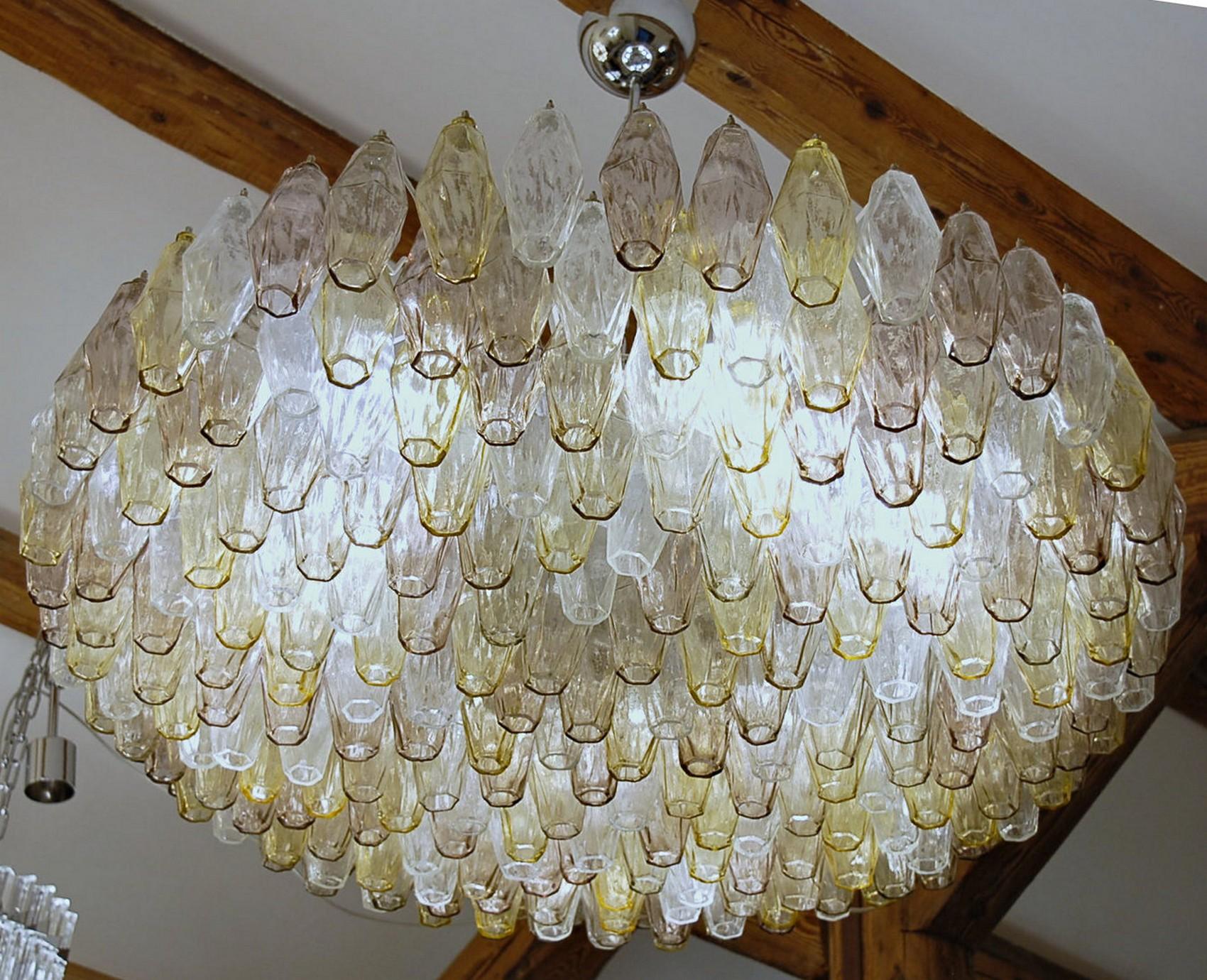 Mid-Century Modern Poliedri Chandelier Murano Clear Amber Amethyst Glass