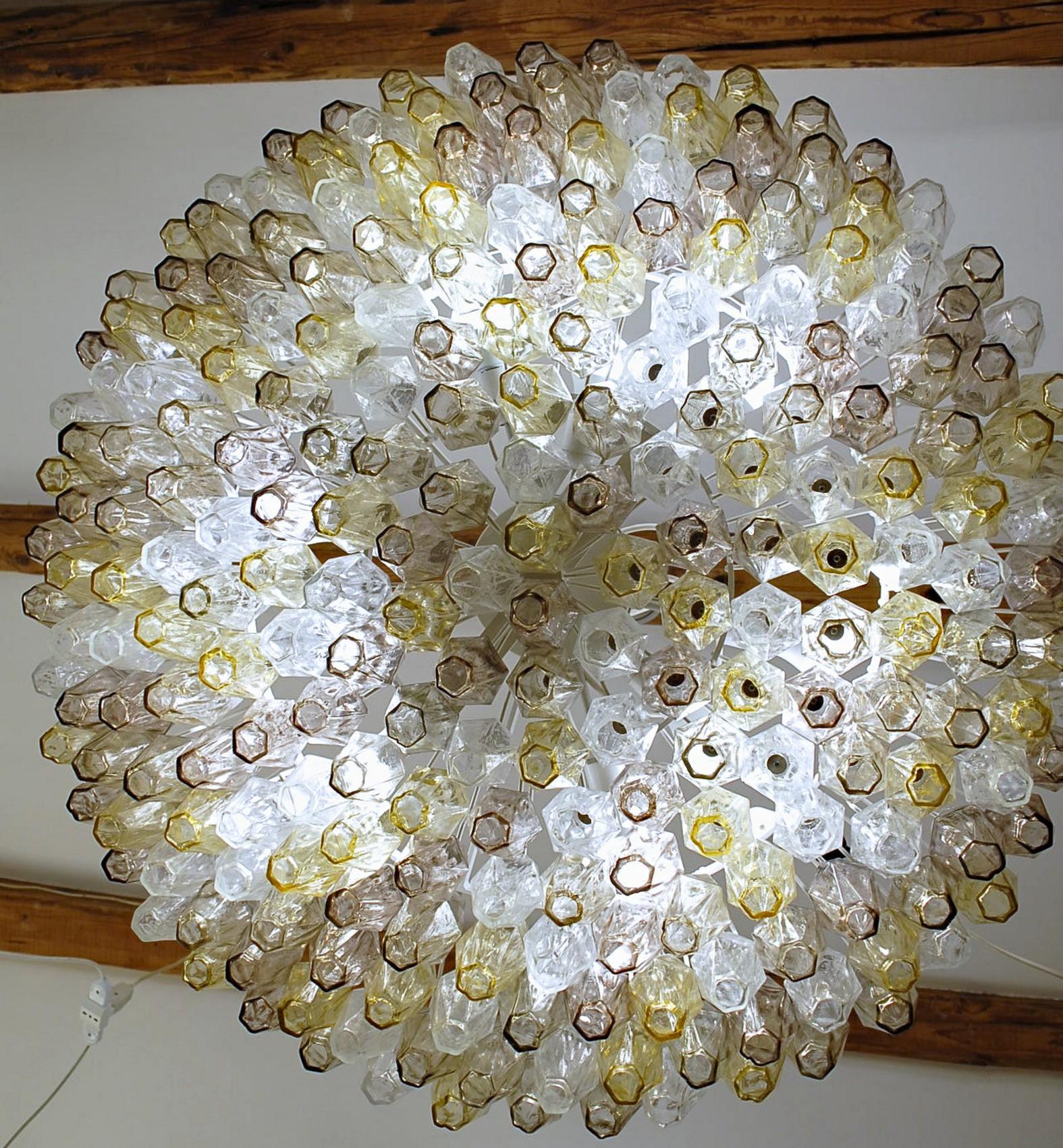 Italian Poliedri Chandelier Murano Clear Amber Amethyst Glass