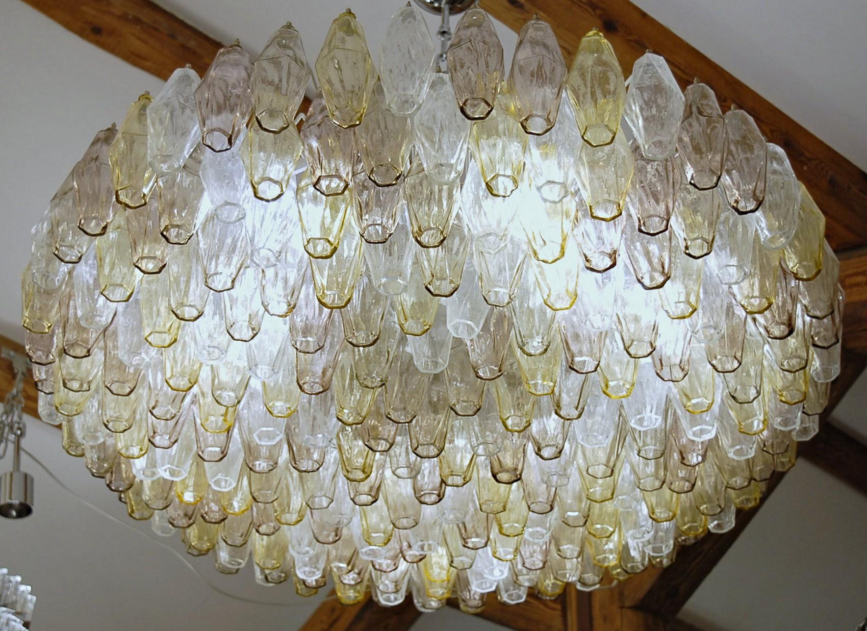 20th Century Poliedri Chandelier Murano Clear Amber Amethyst Glass