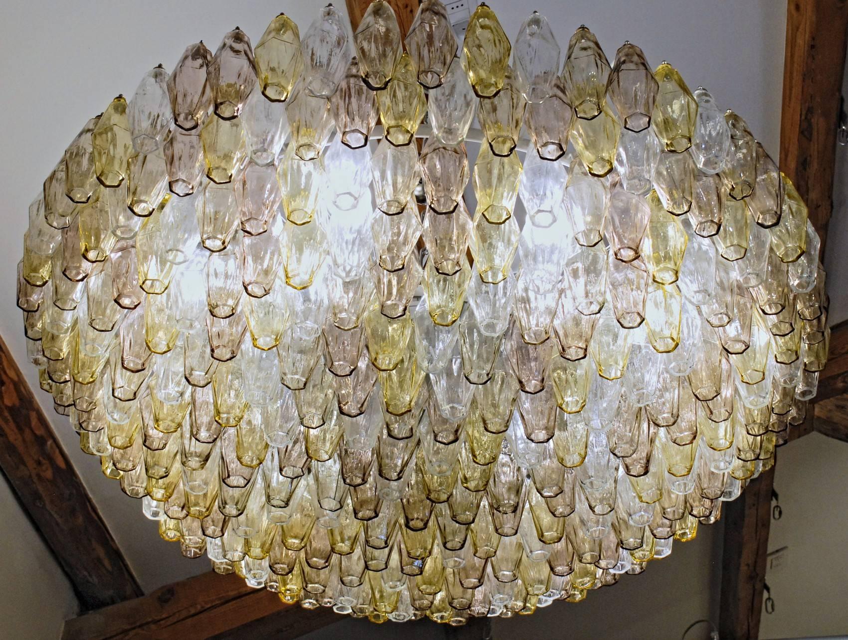 Poliedri Chandelier Murano, Clear Amber Amethyst Glass, 1980s In Excellent Condition In Tavarnelle val di Pesa, Florence