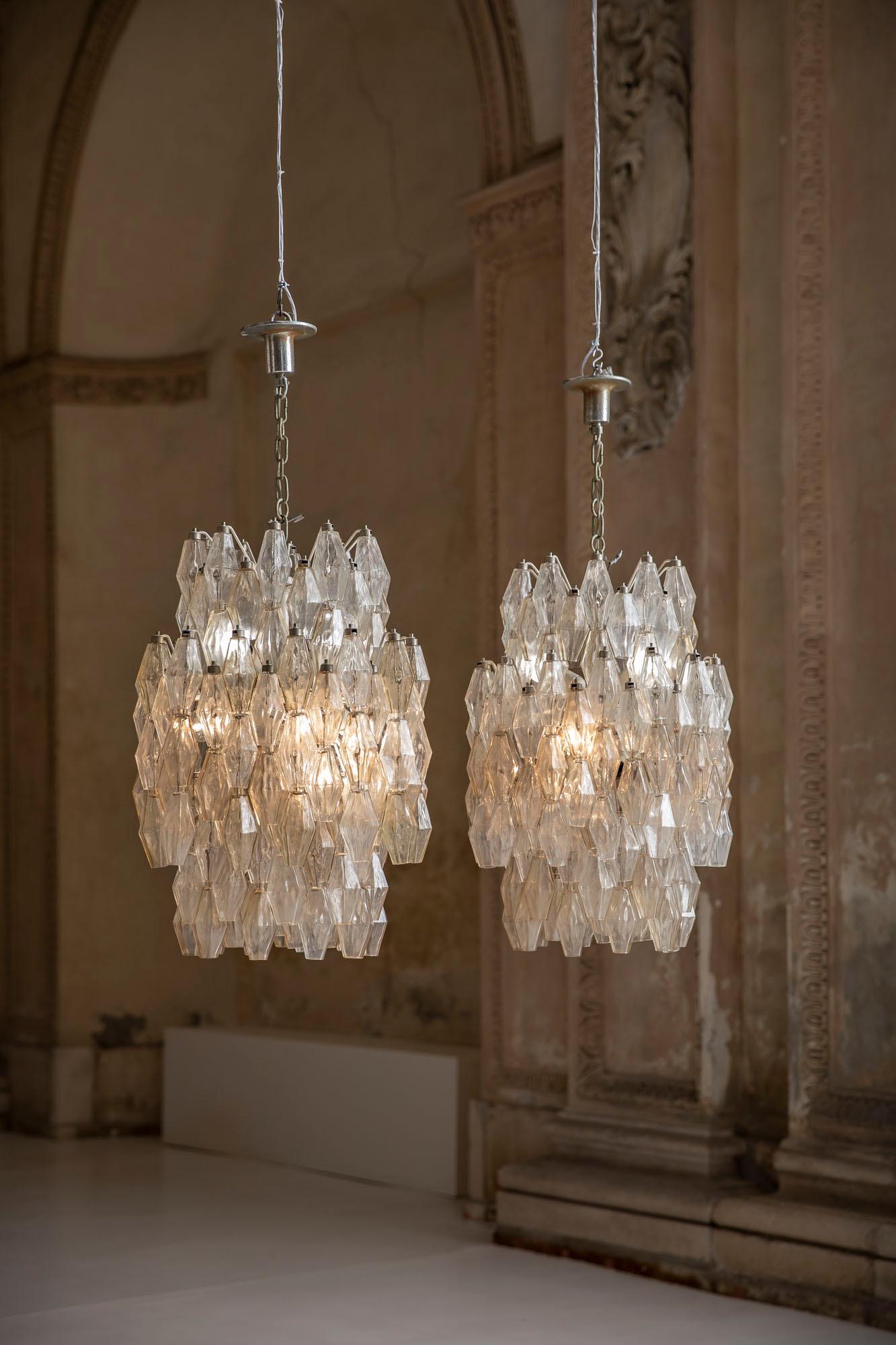 Mid-Century Modern Poliedri Chandeliers Attributed to Carlo Scarpa for Venini