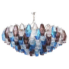 Poliedri Italian Chandelier Clear Purple Blue Murano Blown Glass on Chrome
