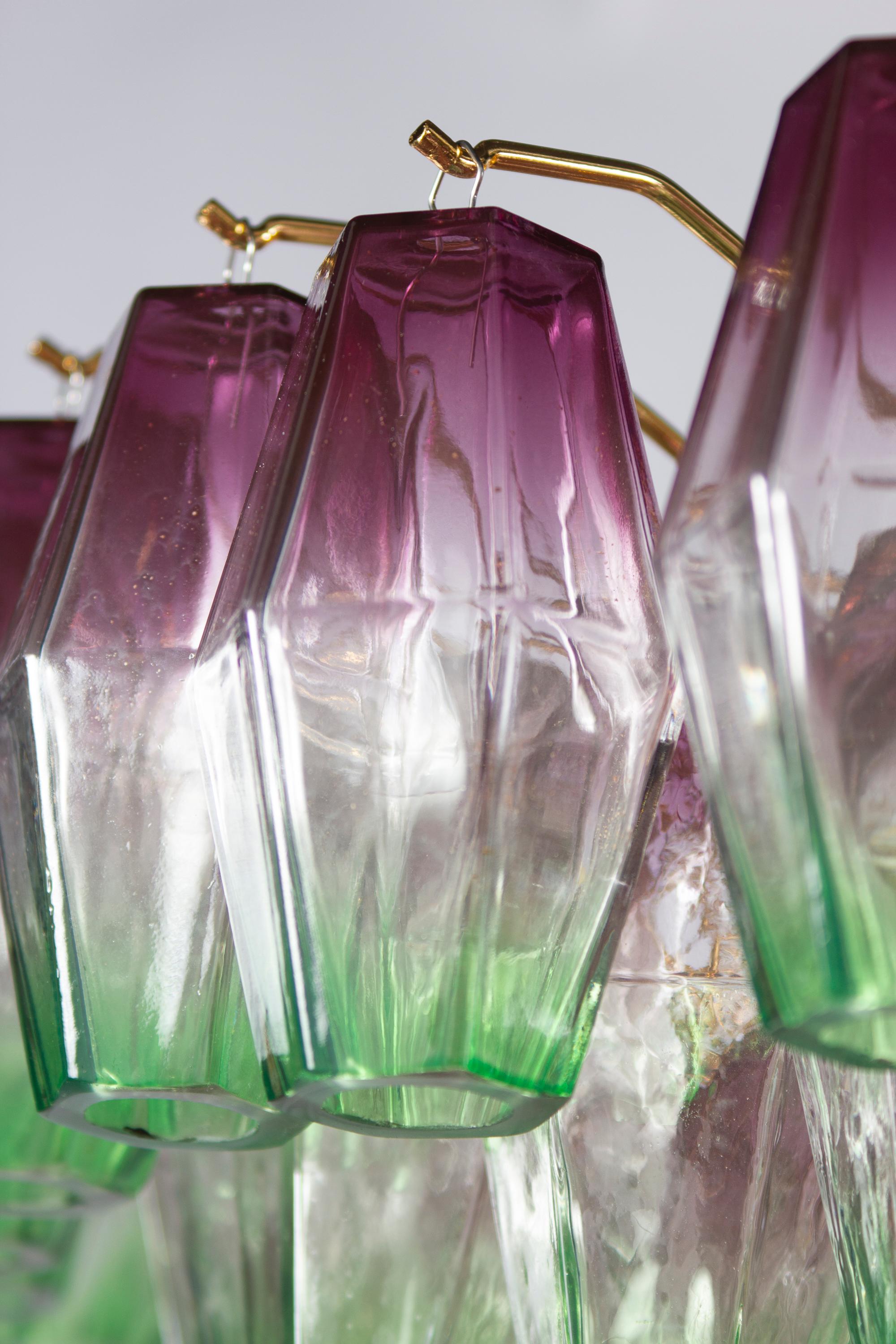 Poliedri Pink Amethyst and Green Murano Glass Chandelier 5