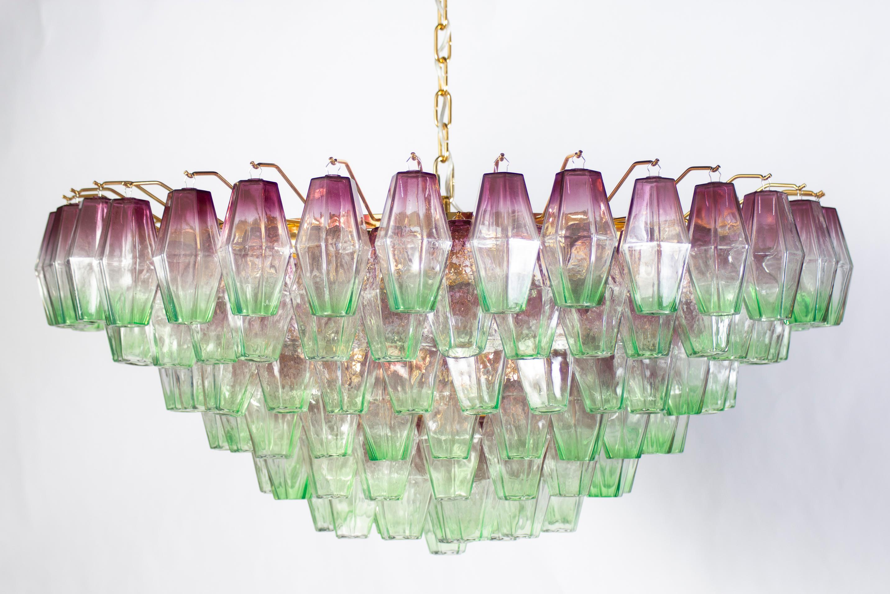 Contemporary Poliedri Pink Amethyst and Green Murano Glass Chandelier