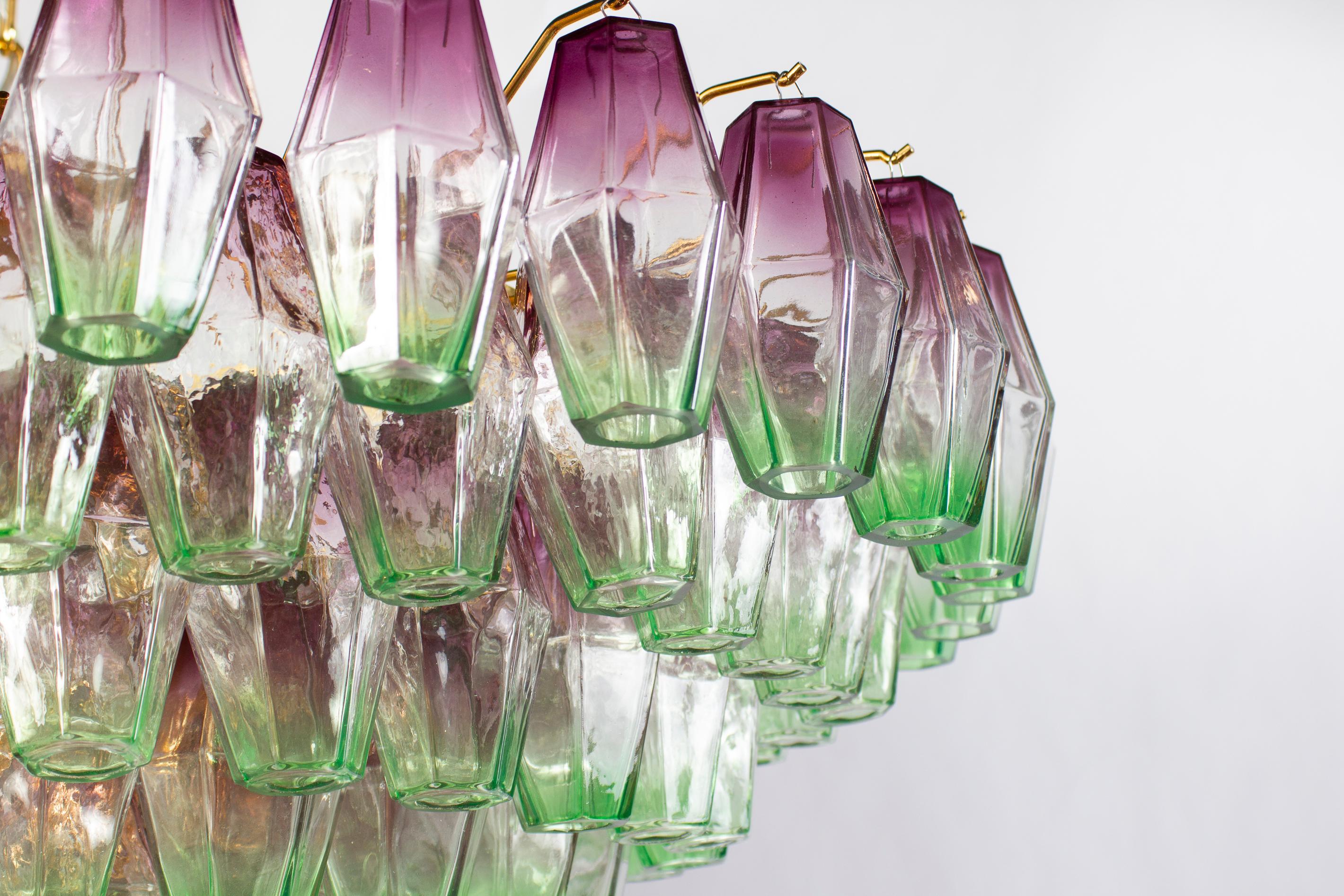 Blown Glass Poliedri Pink Amethyst and Green Murano Glass Chandelier