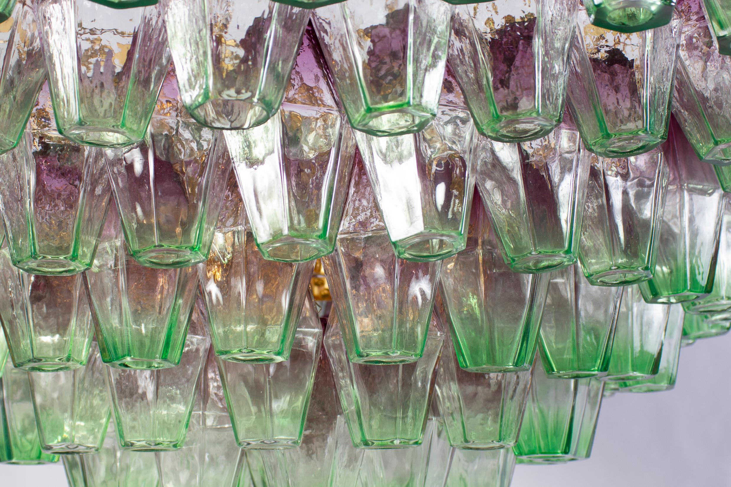 Poliedri Pink Amethyst and Green Murano Glass Chandelier 2
