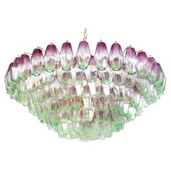 Poliedri Pink Amethyst and Green Murano Glass Chandelier