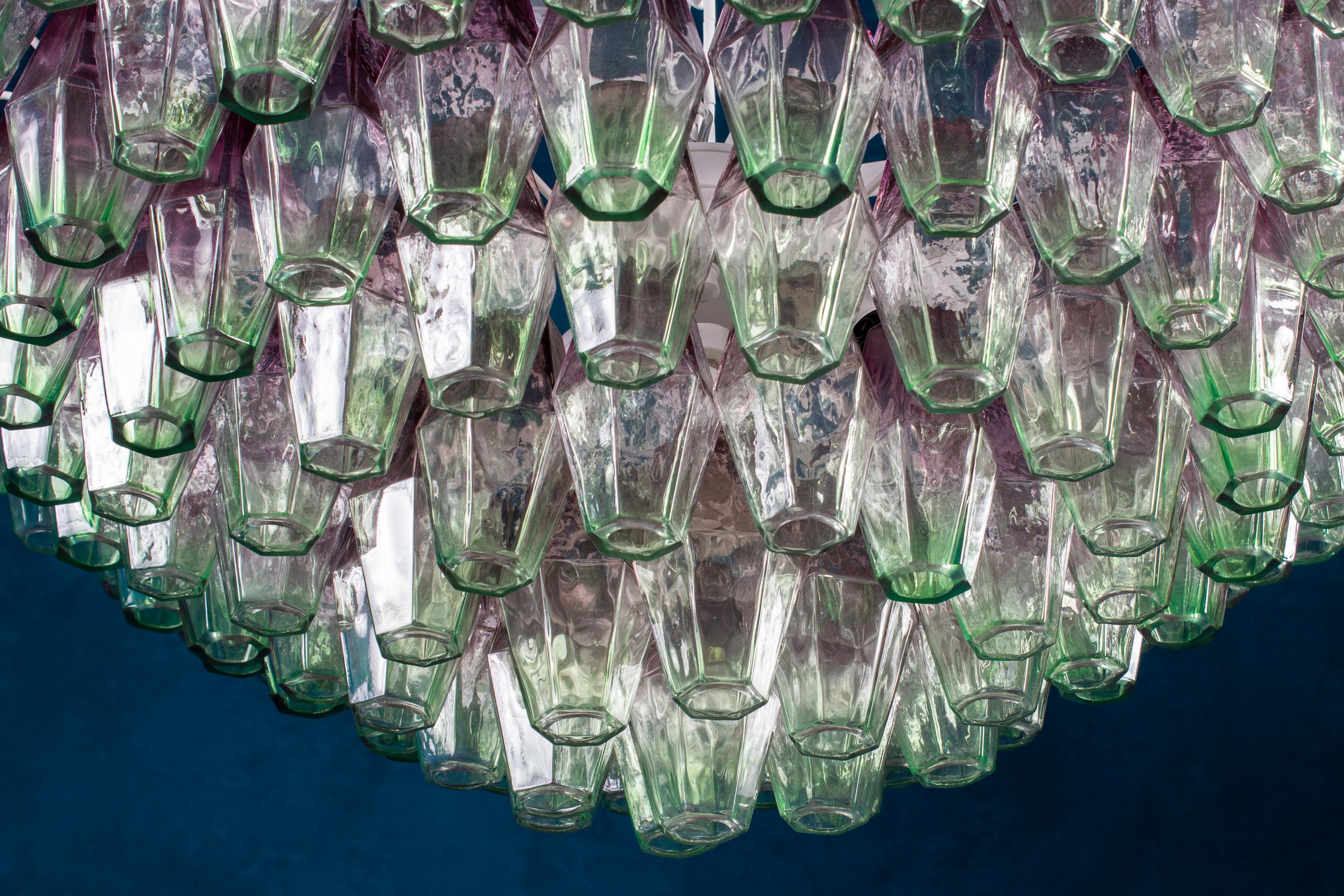 Poliedri Pink and Green Murano Glass Chandelier, 1970 For Sale 1