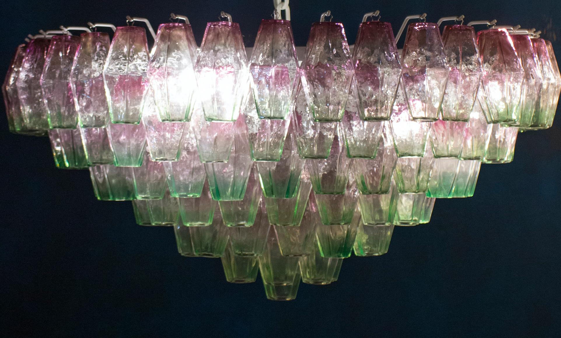 Poliedri Kronleuchter aus rosa und grünem Murano Glas, 1970 im Angebot 1