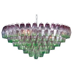 Poliedri Pink and Green Murano Glass Chandelier, 1970