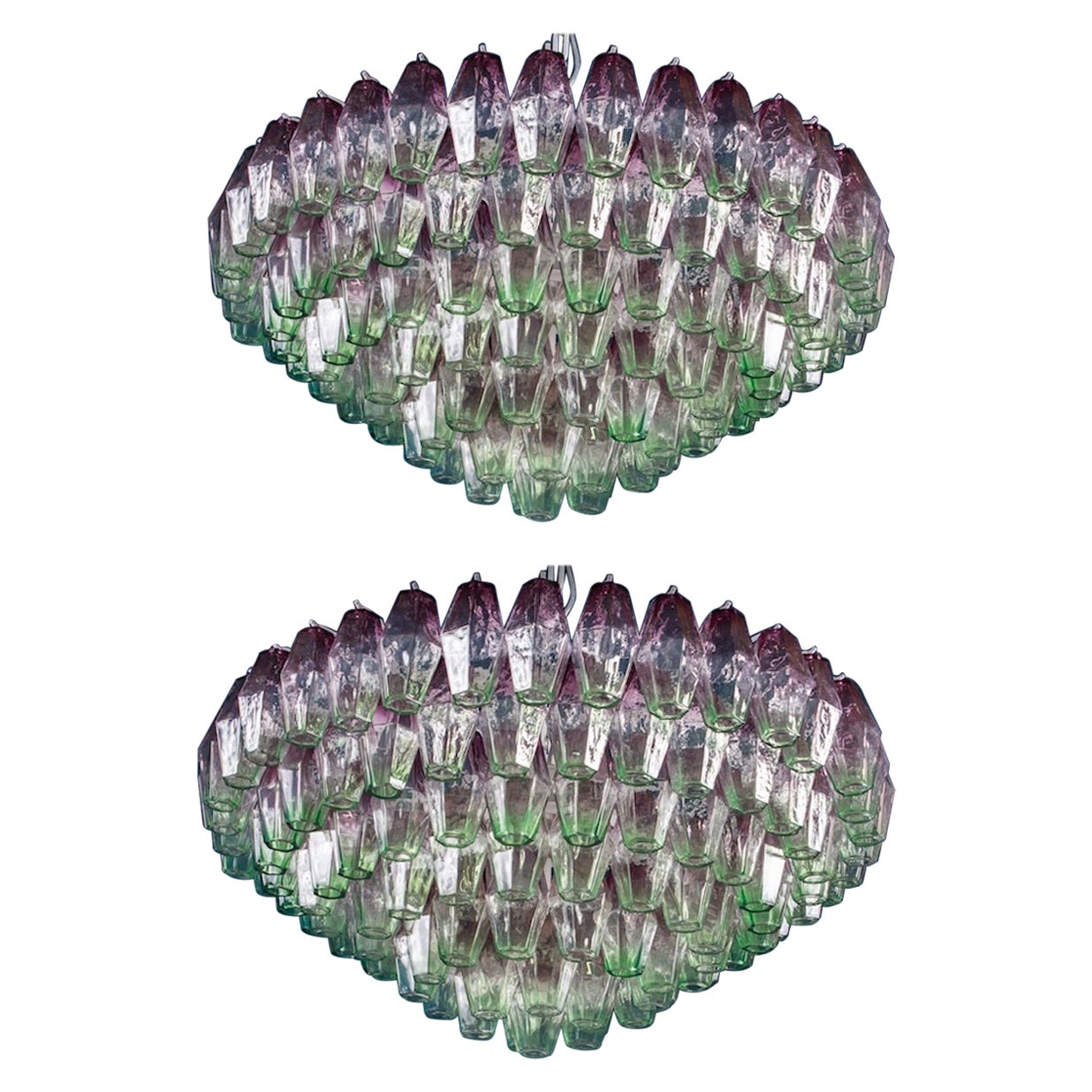 Lampadario in vetro di Murano rosa e verde di Poliedri, 1970 in vendita