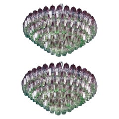 Lustre en verre de Murano rose et vert Poliedri, 1970