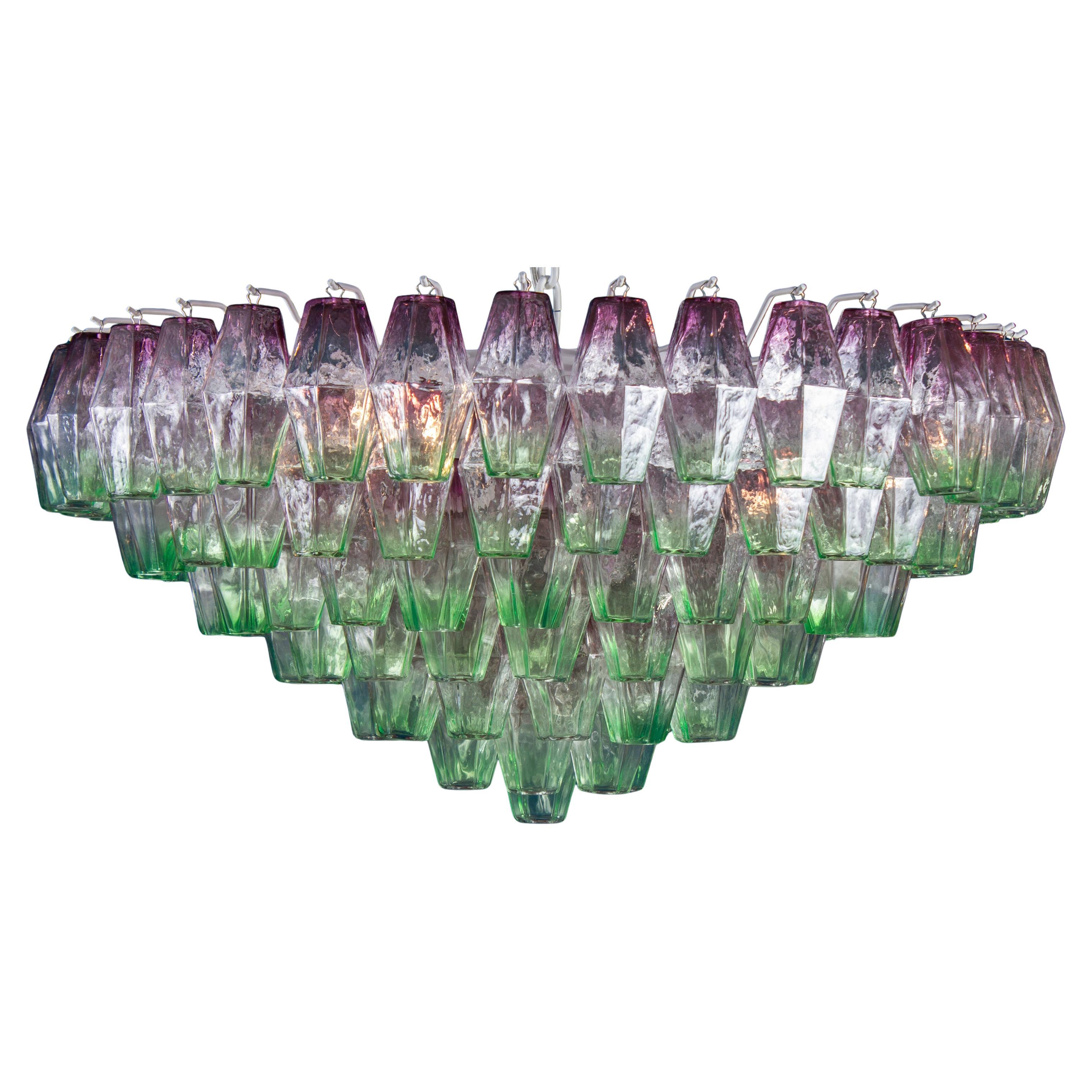 Poliedri Pink and Green Murano Glass Chandelier, 1970