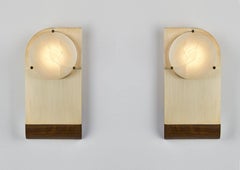 Polifemo Twins Sculptural Wall Lights Brushed Brass Alabaster Wood LED Dimmable