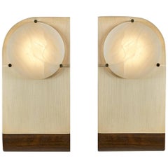Polifemo Twins Sculptural Wall Lights - Pair of Sconces  Brushed Brass Onyx Wood