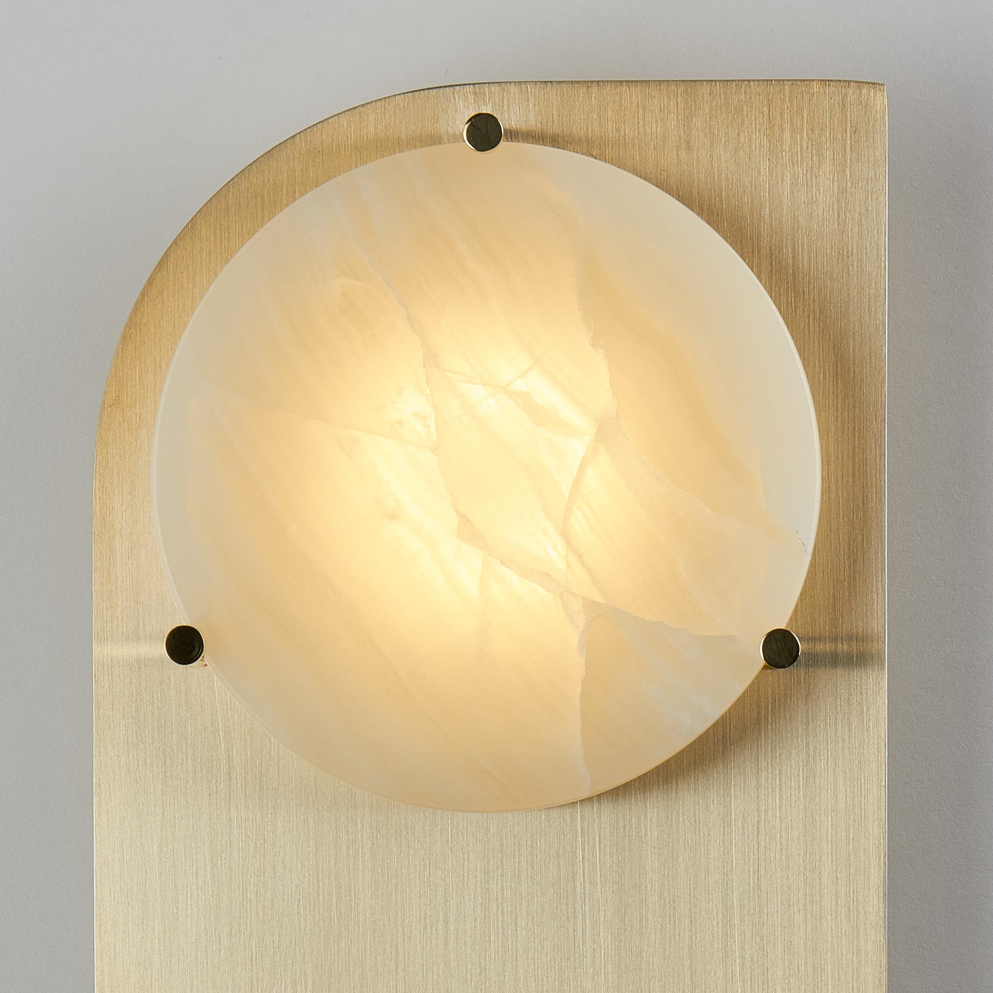 Modern Polifemo Sconce Contemporary Sculptural Wall Light Fixture Brass Onyx Wood For Sale