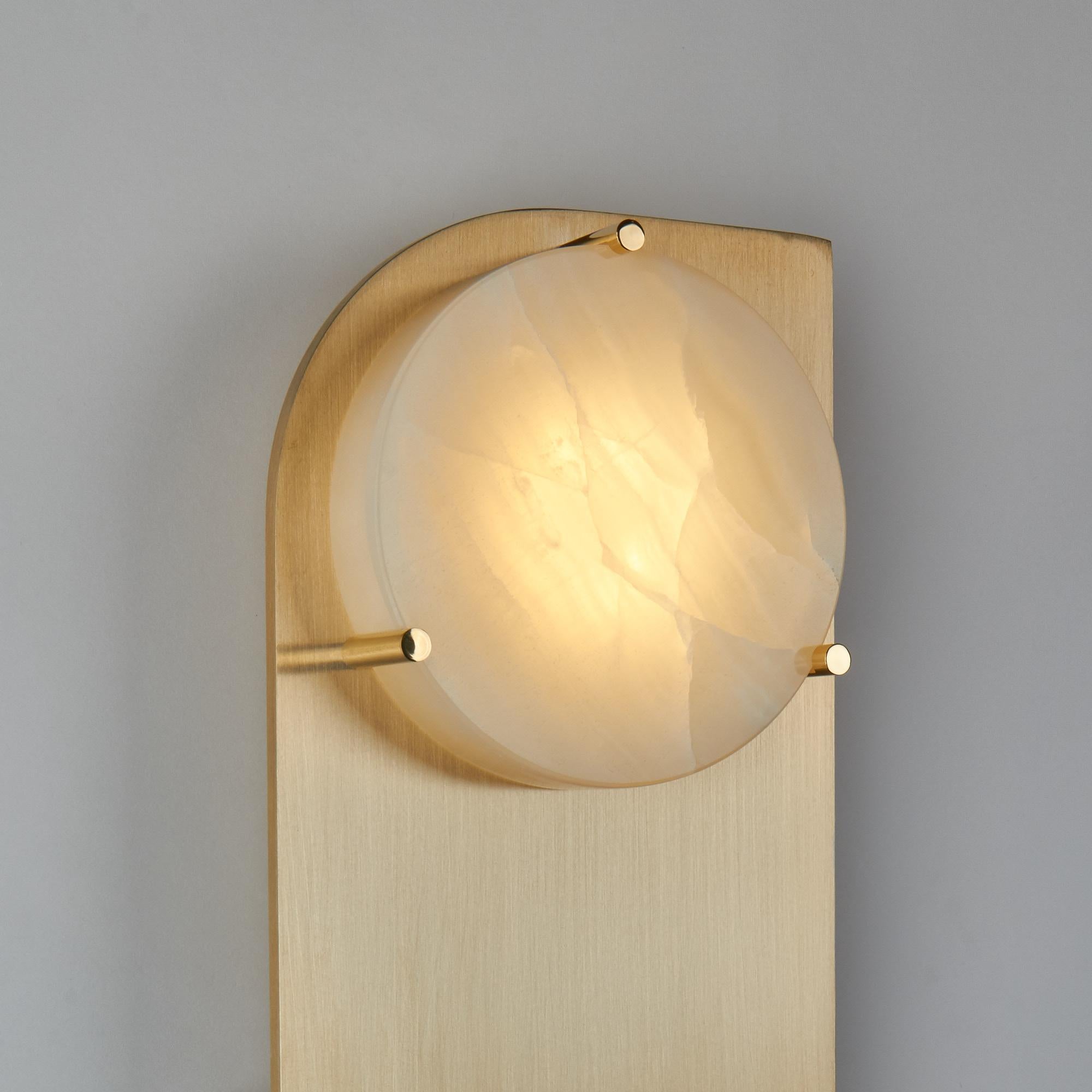 Brushed Polifemo Sconce Contemporary Sculptural Wall Light Fixture Brass Onyx Wood For Sale