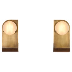 Polifemo Twins Sculptural Wall Lights in Aged Brass Onyx, Mongoy Wood, LED light