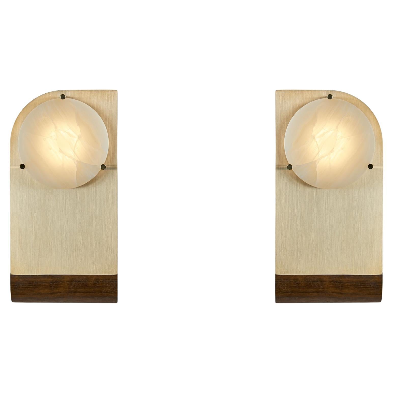 Polifemo Twins - Lampada da parete scultorea - Coppia di sconsole Ottone spazzolato Onyx Wood
