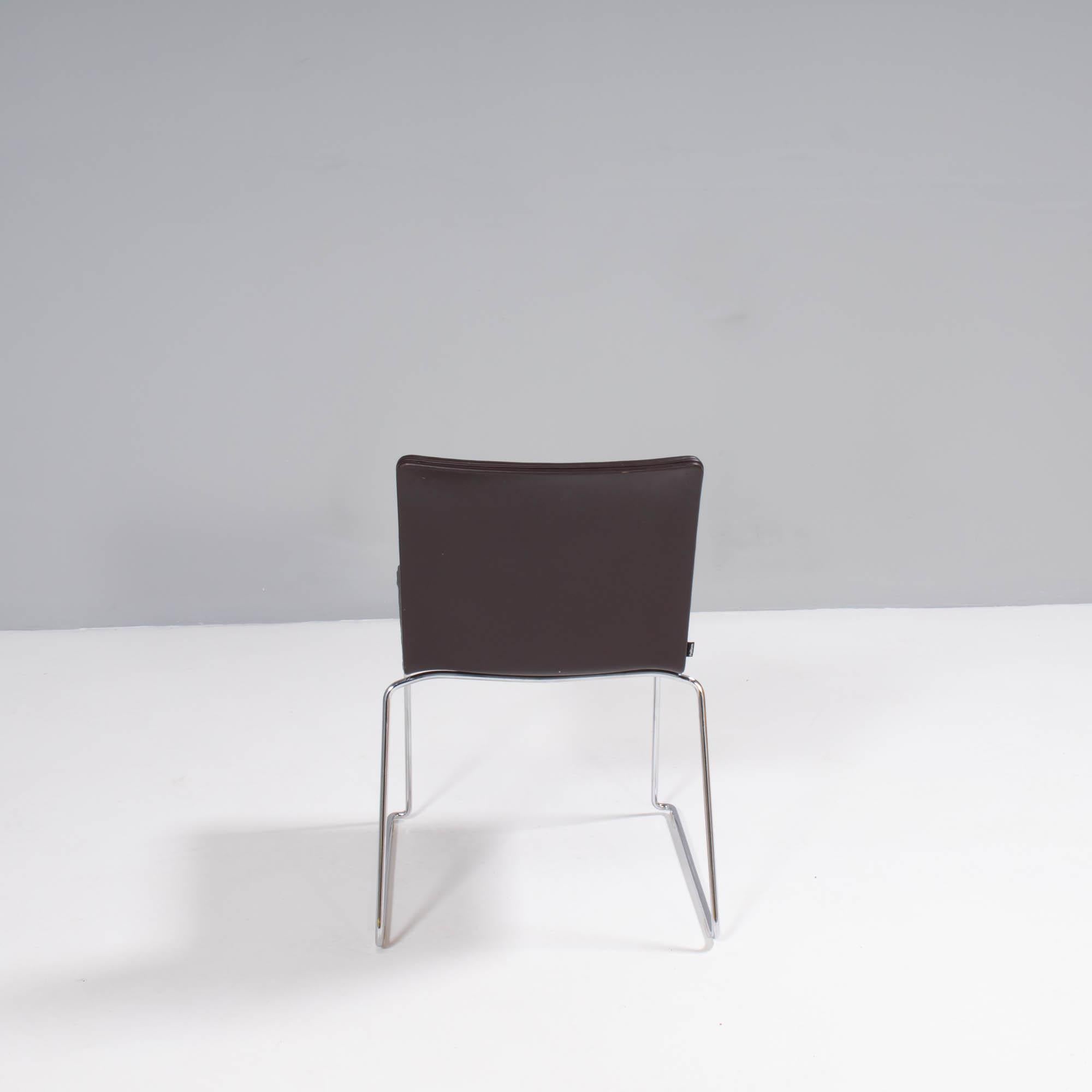 XXIe siècle et contemporain Chaise de salle à manger Poliform en cuir marron Nex de Mario Mazzer