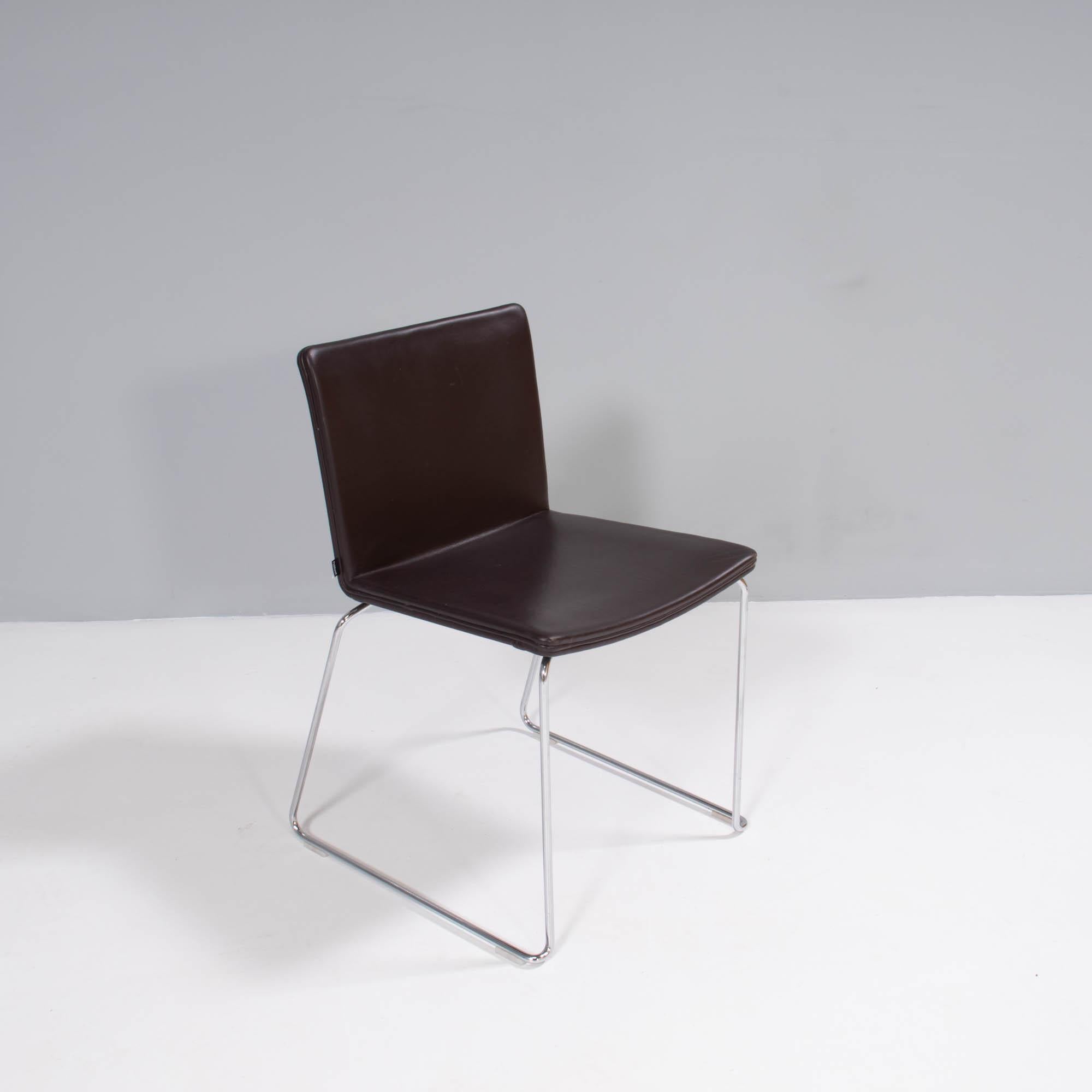 Poliform by Mario Mazzer Nex Brown Leather Dining Chair, Set of 6 In Good Condition In London, GB