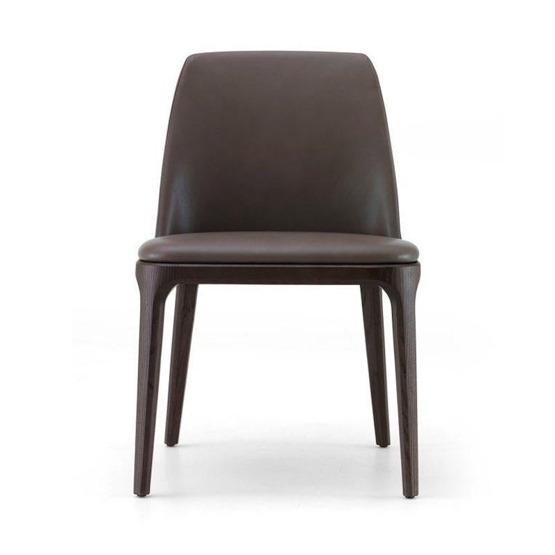 Poliform Grace Dining Chair with Armrests in Fabric or Leather & Solid Wood Base For Sale 3