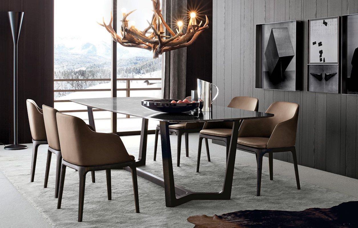 Poliform Grace Dining Chair without Arms in Fabric or Leather & Solid Wood Base im Angebot 1